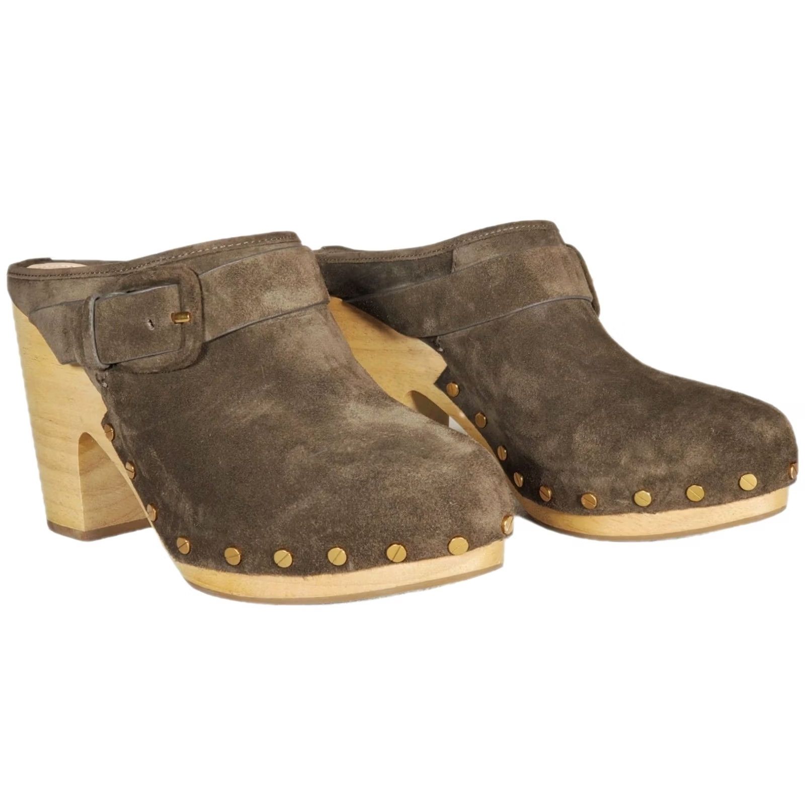 Veronica Beard VERONICA BEARD Dacey Suede Clogs Pecan Buckle Trim Studs Women's US 10 M Clog Shoes Size ONE SIZE - 2 Thumbnail
