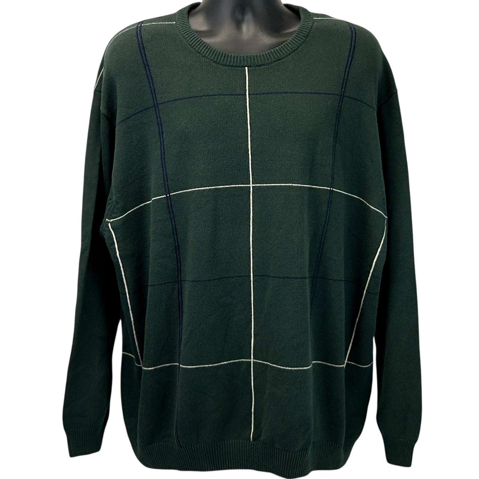 Izod IZOD Sweater Windowpane Check Long Sleeve Pullover Green 3XL Size US XXL / EU 58 / 5 - 1 Thumbnail