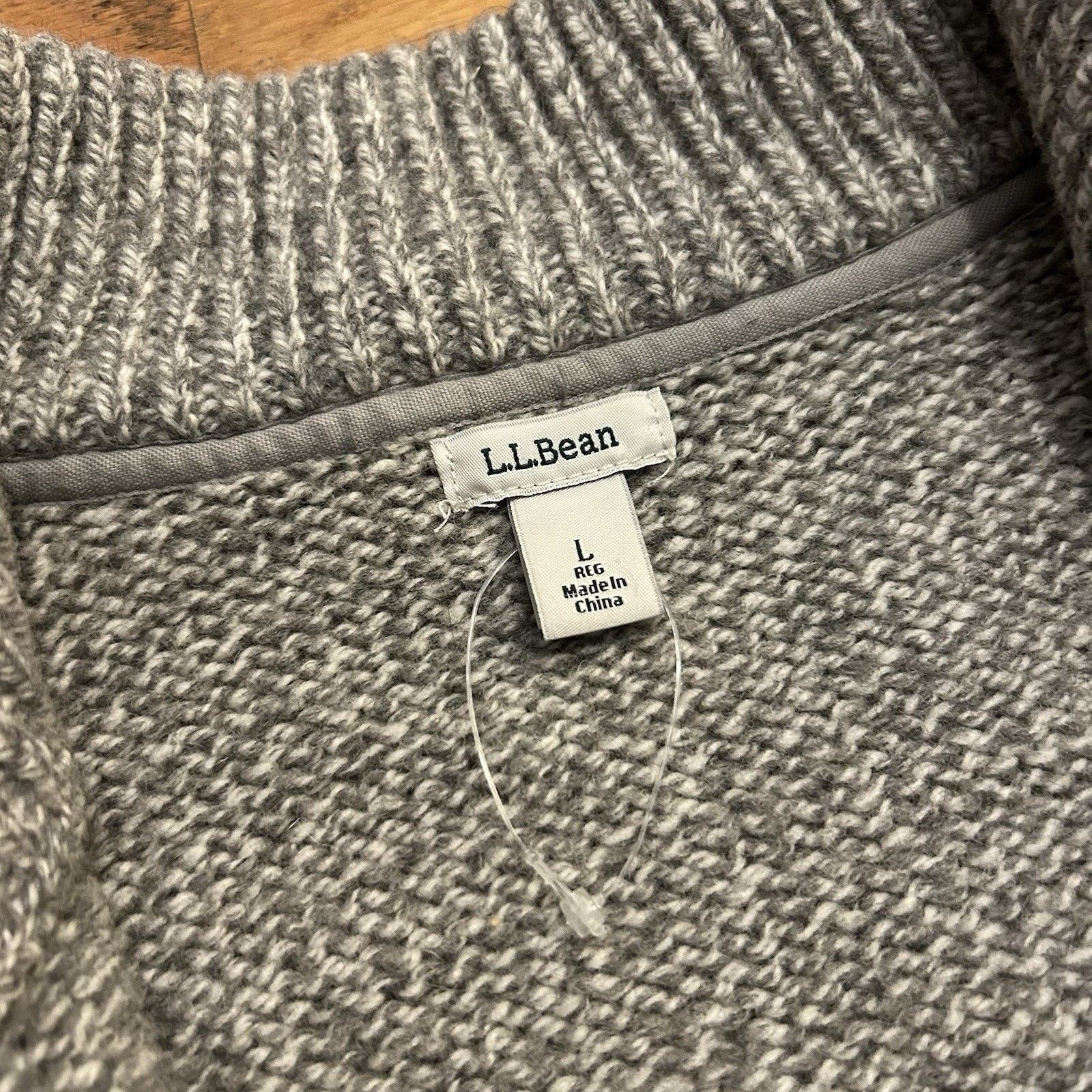L.L. Bean NEW Lambs Wool Knit Zip Kangaroo Pocket Speckled Sweater Size L / US 10 / IT 46 - 3 Thumbnail