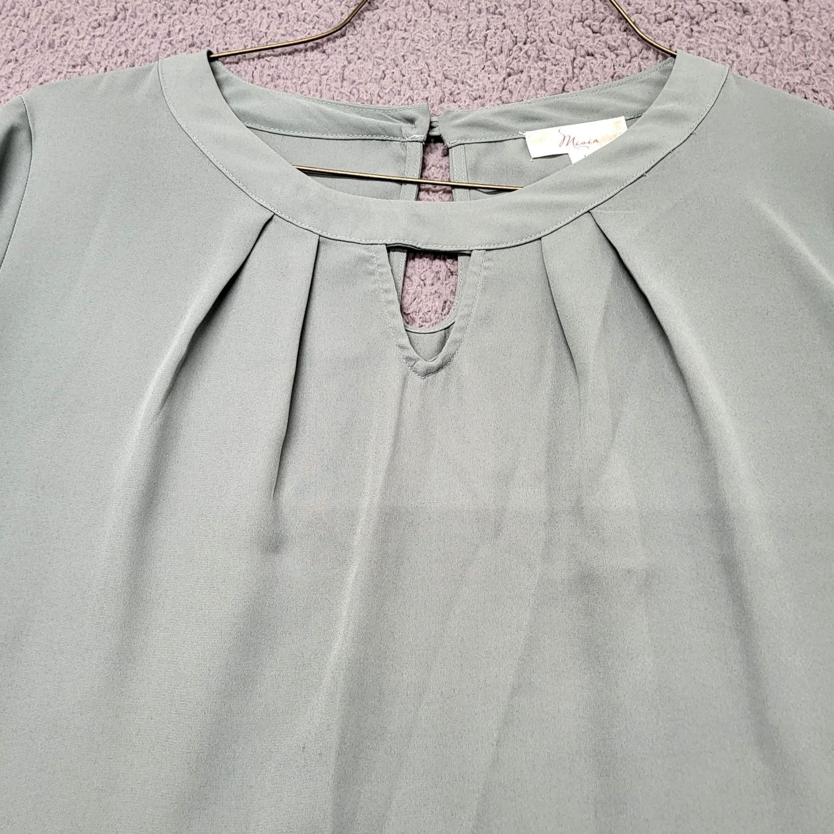 Vintage Misia Blouse Shirt Women's L Sage Green Lightweight Keyhole Short Sleeve Shirt Size L / US 10 / IT 46 - 7 Thumbnail