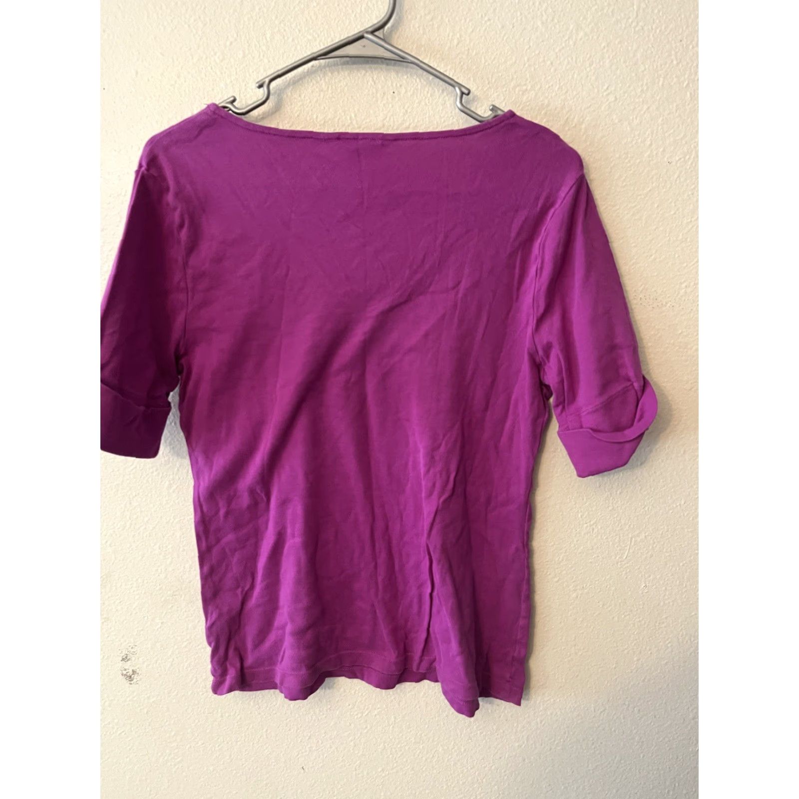 Ralph Lauren Lauren Ralph Lauren T-Shirt Women Large Purple Short Sleeve V-Neck Cotton Size L / US 10 / IT 46 - 2 Thumbnail