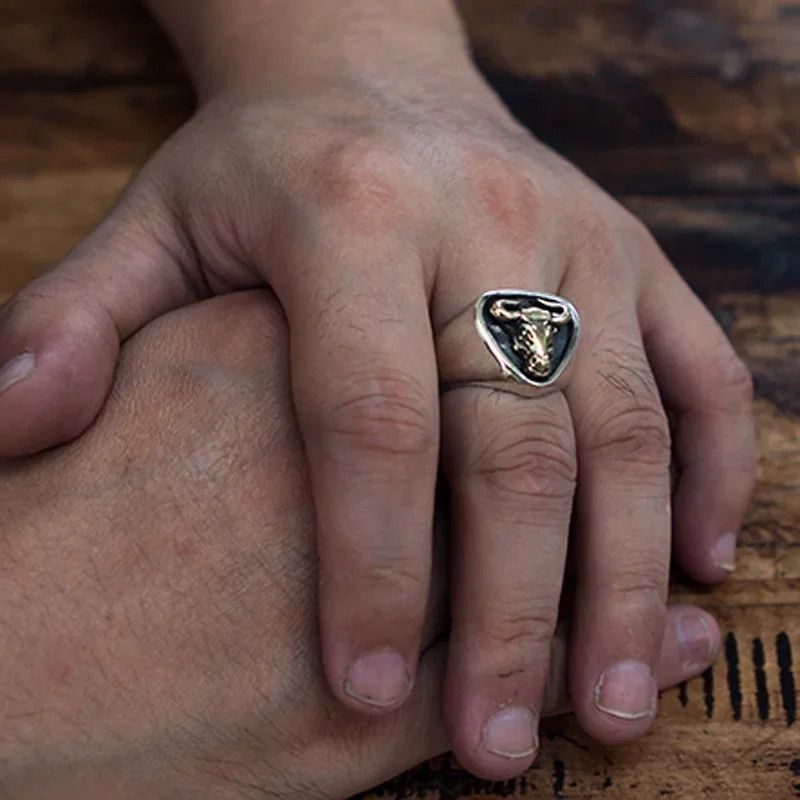 Jewelry × Vintage Thai Silver Bull Men's Ring Adjustable Size ONE SIZE - 2 Thumbnail
