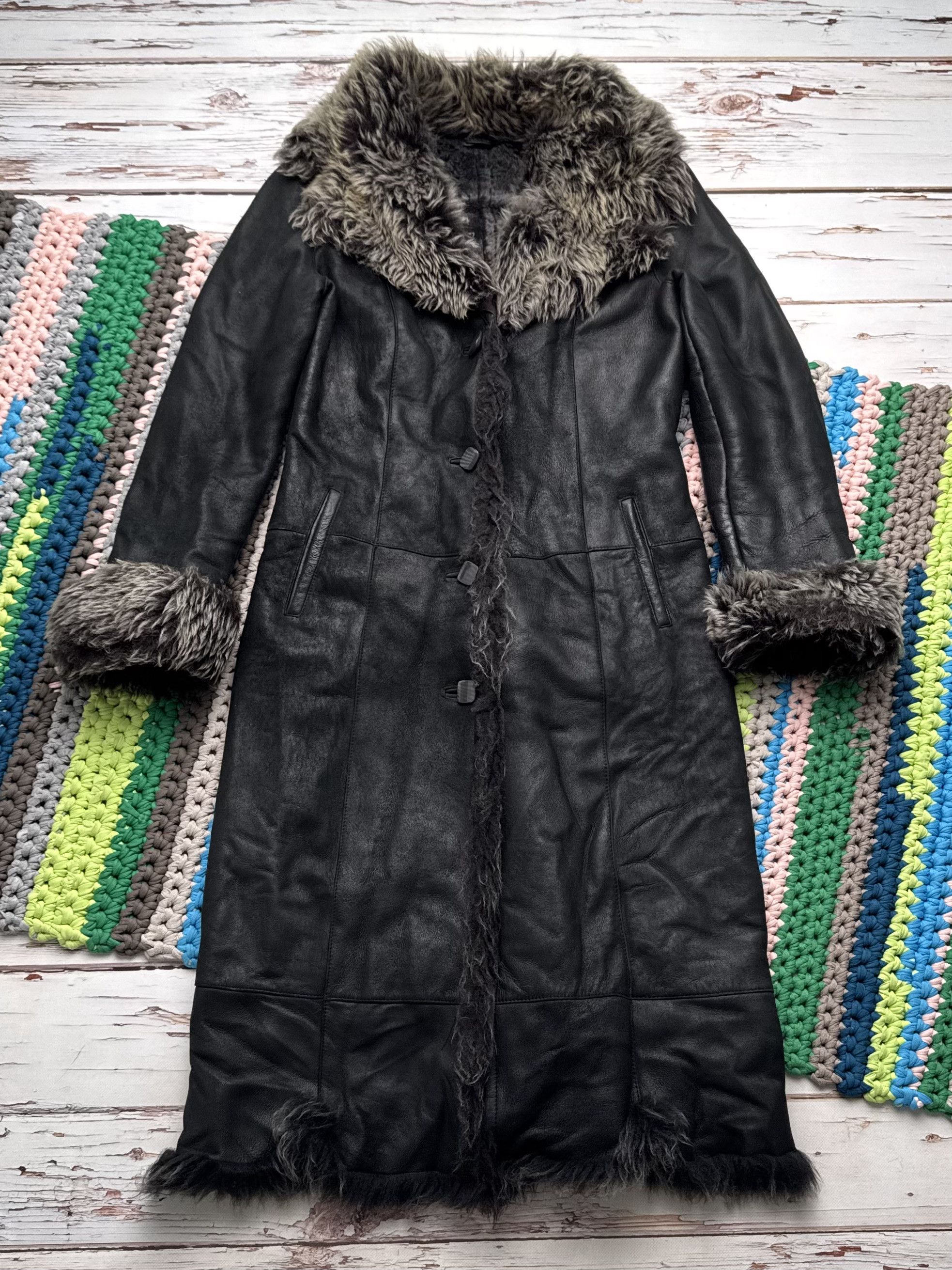 Vintage Y2K Sheepskin Leather Coat Black Shearling Long (ET1) Size M / US 6-8 / IT 42-44 - 5 Thumbnail