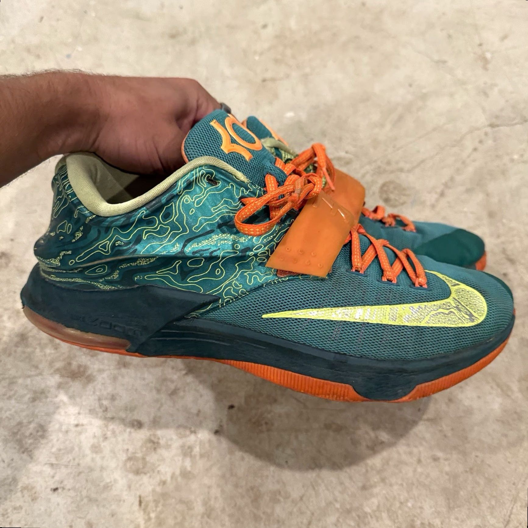 Nike VINTAGE Nike KD VII 7 'Weatherman' Green Orange Yellow Men's Size 12 653996-303 WORN Sneakers Size US 12 / EU 45 - 2 Thumbnail