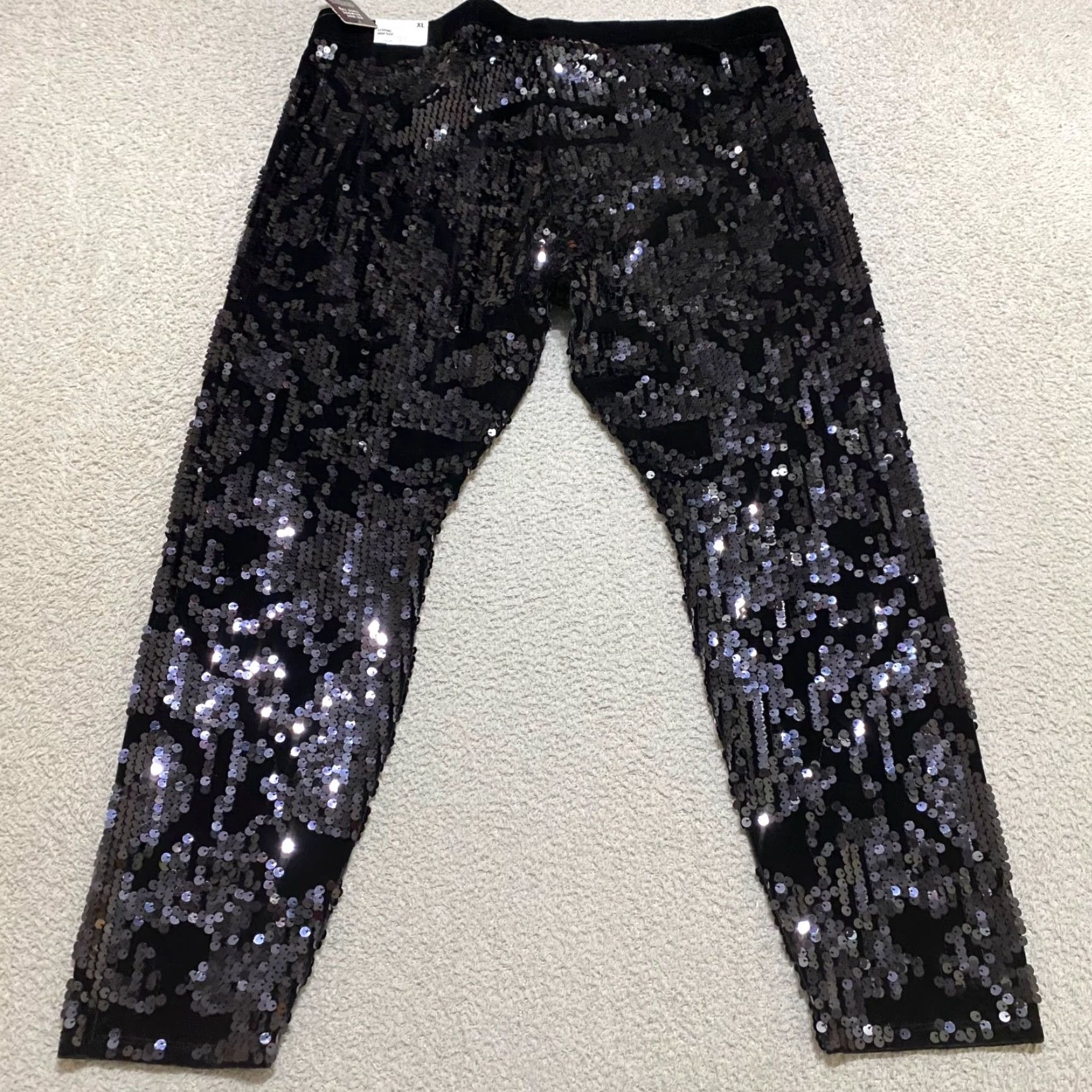 Express Express XL Pants Black Sequined Velour High Rise Pull On Size 40" / US 18 - 2 Thumbnail