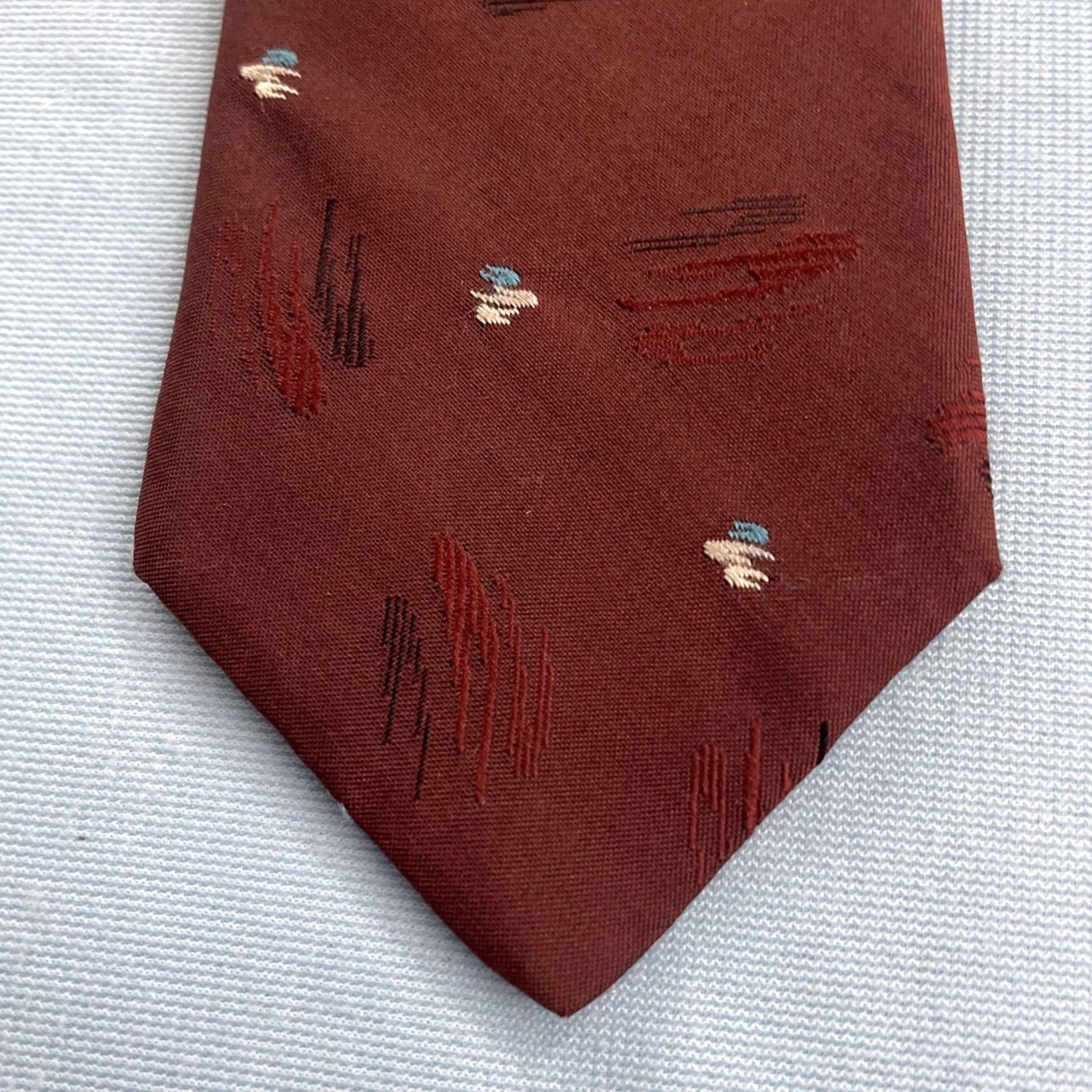 Les Hommes Pour Les Hommes Mervyn's Tie vtg 80s Woven Silk Necktie ArtDeco MCM Dot Red 3x57 Size ONE SIZE - 2 Thumbnail