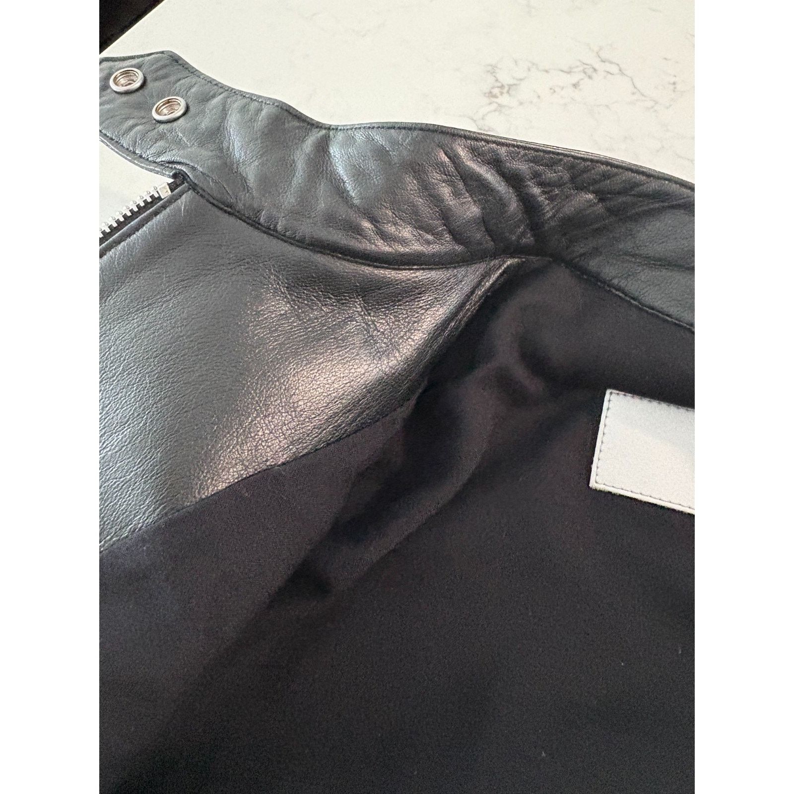 Other Handmade Black & White Shearling Moto Jacket Patent Leather Size XS / US 0-2 / IT 36-38 - 16 Thumbnail