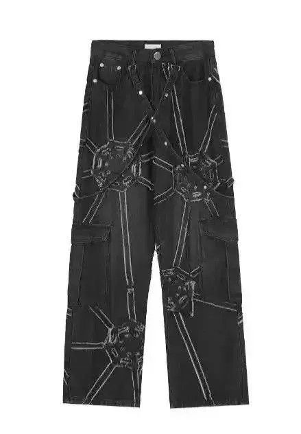 Jean Embroidery Black Oversized Loose Jeans Size US 32 / EU 48 - 5 Thumbnail