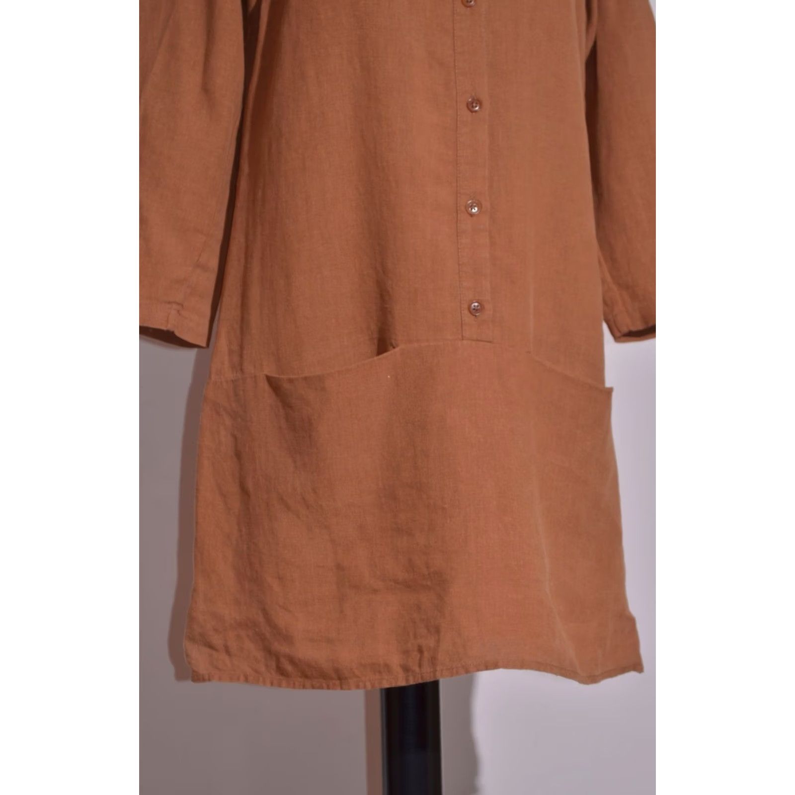 Vintage TOAST Shirt Dress 100% Linen Rust Brown Button Front Womens Size 10 Size L / US 10 / IT 46 - 3 Thumbnail