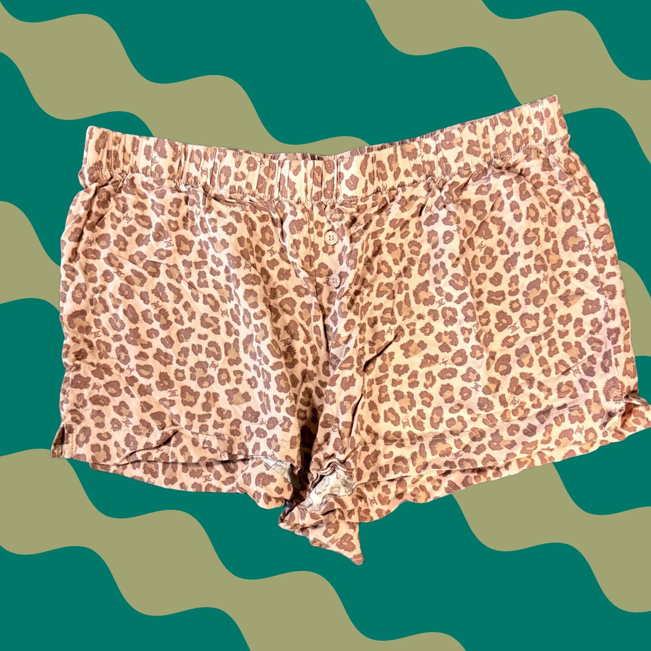 Juicy Couture VINTAGE Juicy Couture Lounge Short Womens XL Tan Brown Leopard Print Pull On Size 40" / US 18 - 1 Thumbnail