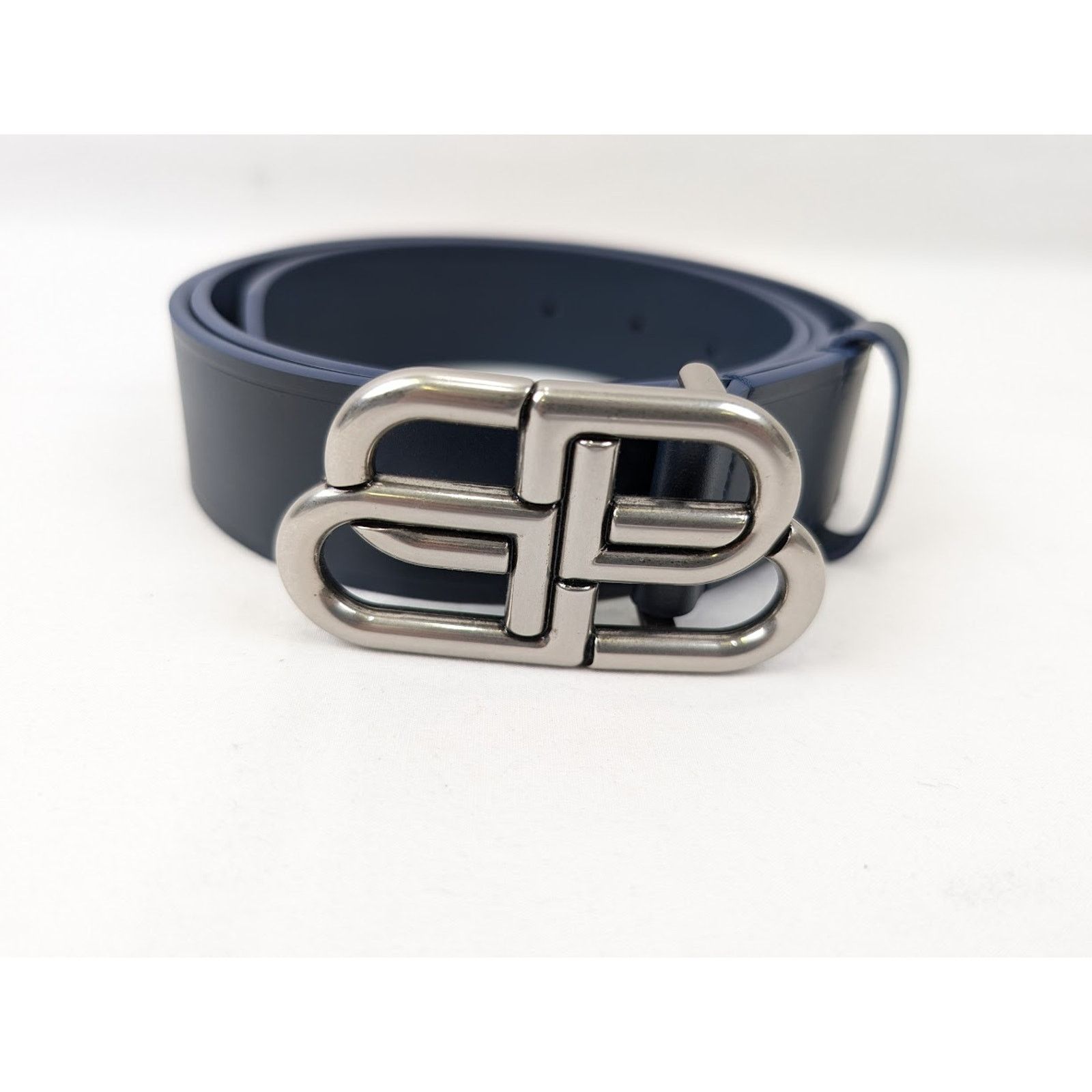 Balenciaga o1rshd1 Size:90 CM / Natural Calf Large BB Belt in Navy Blue Size 36 - 2 Thumbnail