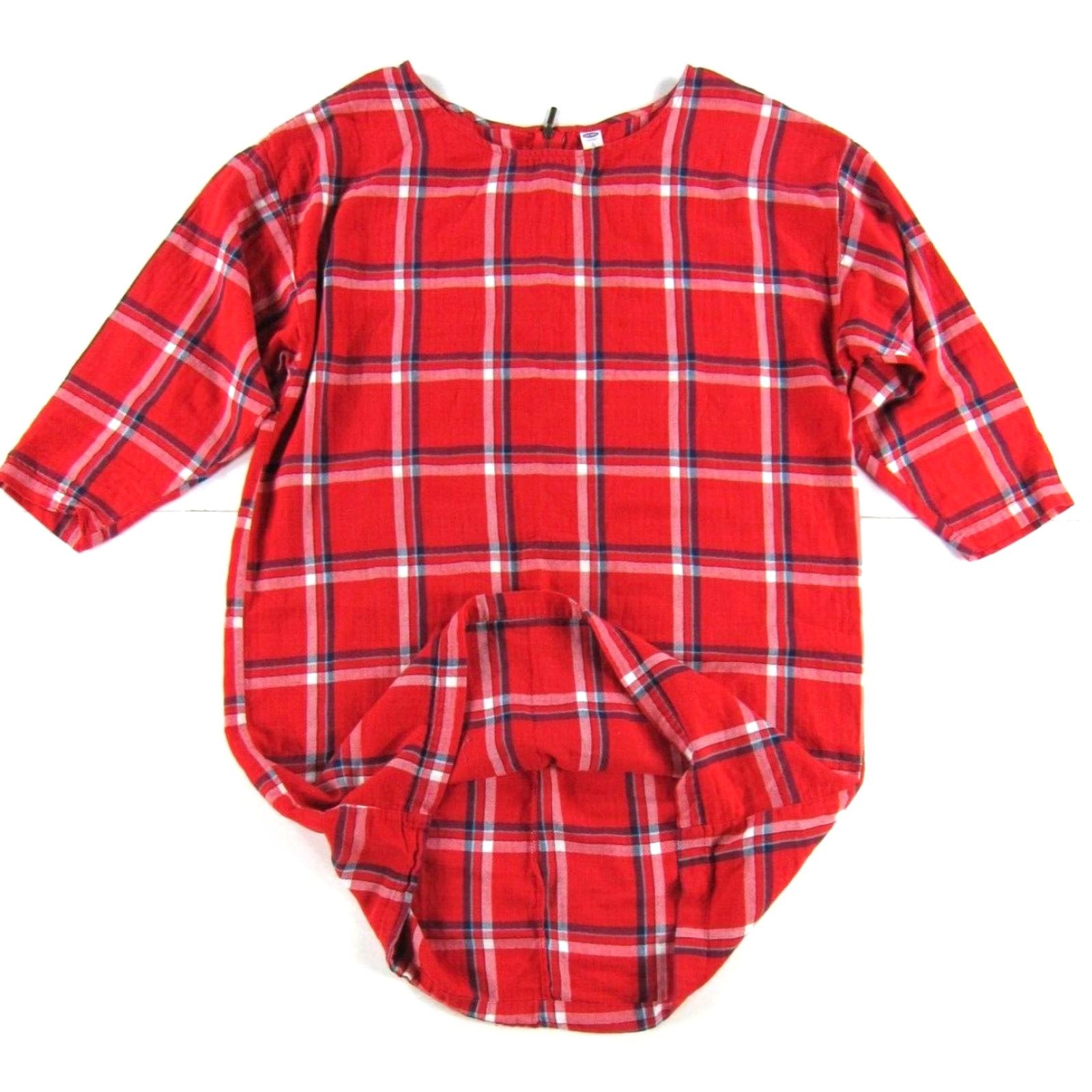 Old Navy Old Navy Plaid Flannel 3/4 Sleeve Tunic Shift Dress Large - 100% Cotton Red Blue, Knee Length, Vintage? Size L / US 10 / IT 46 - 5 Thumbnail
