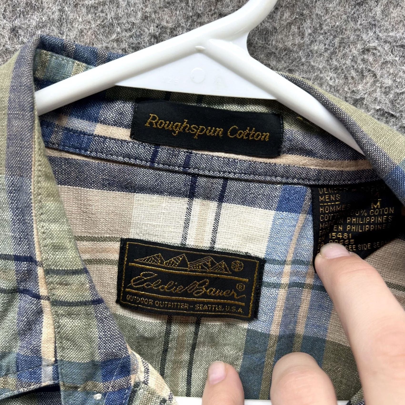 Eddie Bauer VINTAGE Eddie Bauer Shirt Mens M Green Blue Plaid Roughspun Cotton Short Sleeve Size US M / EU 48-50 / 2 - 6 Thumbnail
