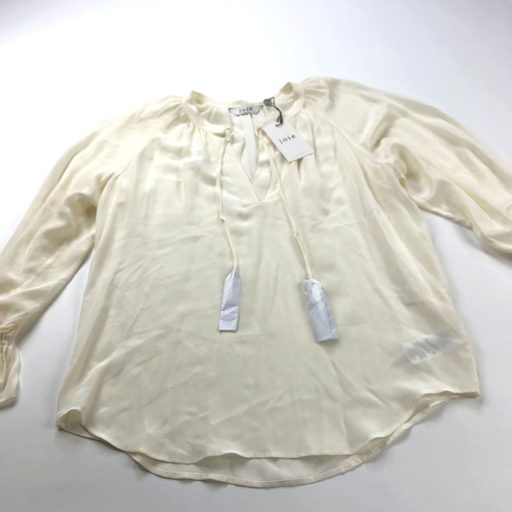 Joie Joie Blouse Top Silk Large NEW Cecarina V-Neck Pullover Tassel Ivory 100% HRJ Size L / US 10 / IT 46 - 7 Thumbnail