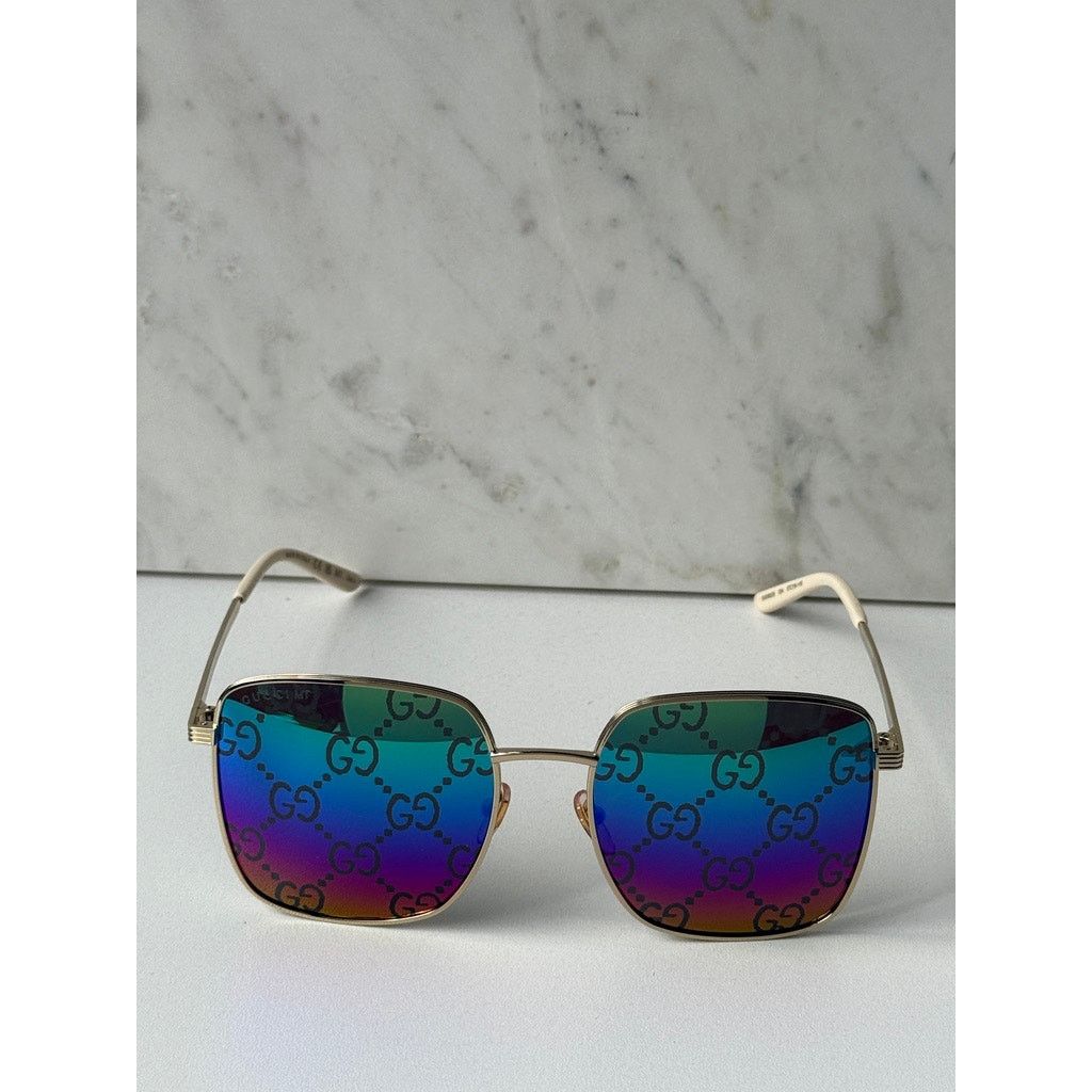 Gucci NEW Gucci GG0802S Rainbow Logo Gold Metal Mirror Sunglasses Size ONE SIZE - 7 Thumbnail