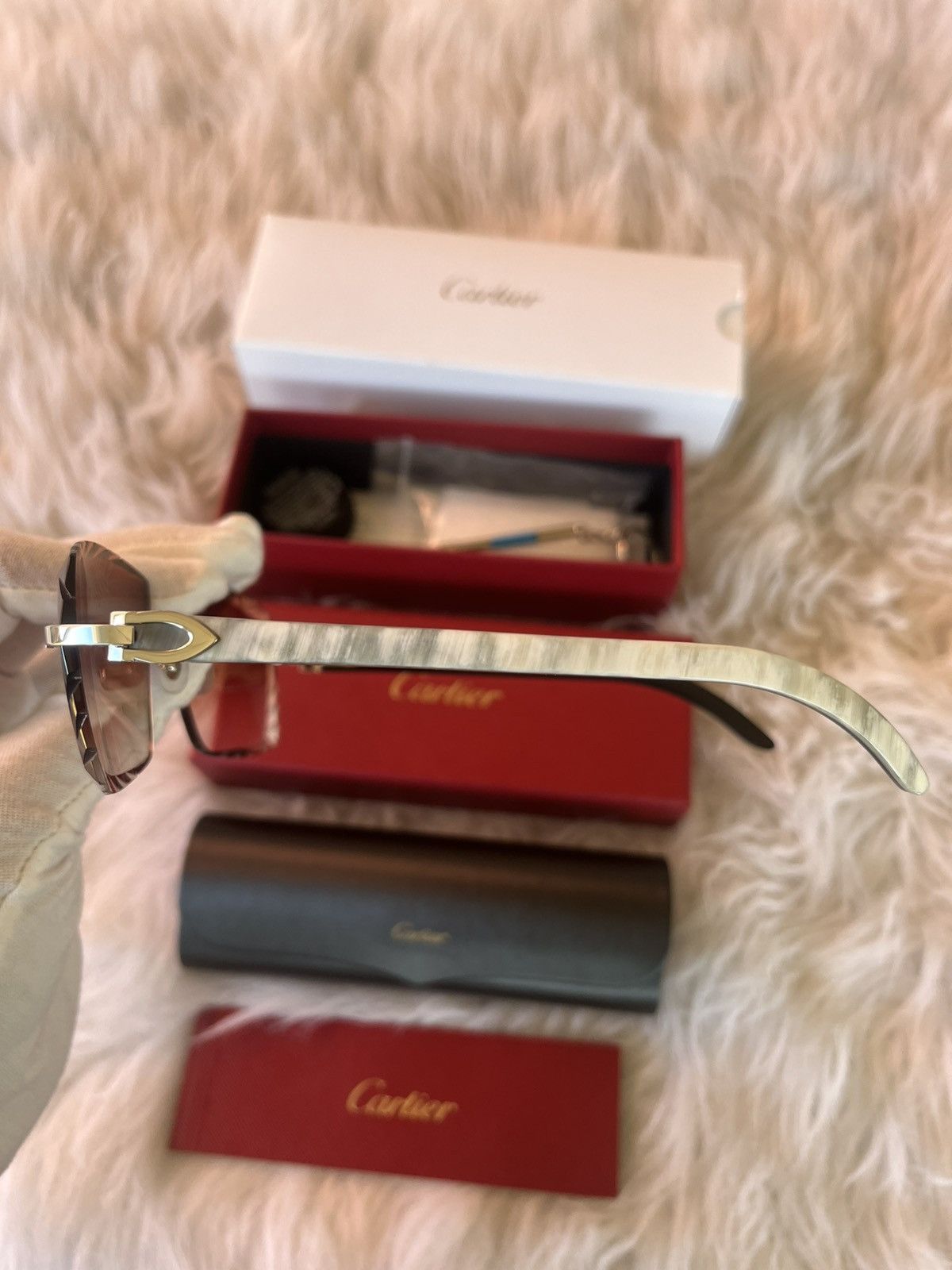 Cartier Cartier Buffalo Horn Platinum Diamond Cut Frames Sunglasses Size ONE SIZE - 3 Thumbnail