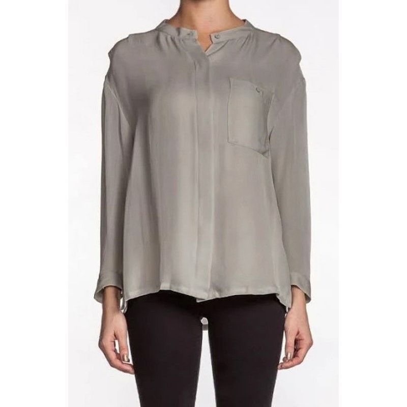 NSF NSF Gray Silk Mandarin Collar Button Up Roll Tab Sleeves Top Size S / US 4 / IT 40 - 1 Thumbnail