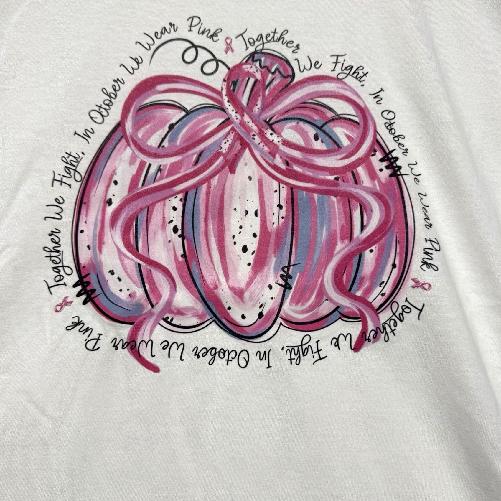 Vintage Breast Cancer Pumpkin Brushstroke T Shirt White Floral L Women Fall Breast Cancer Awareness Size L / US 10 / IT 46 - 2 Thumbnail