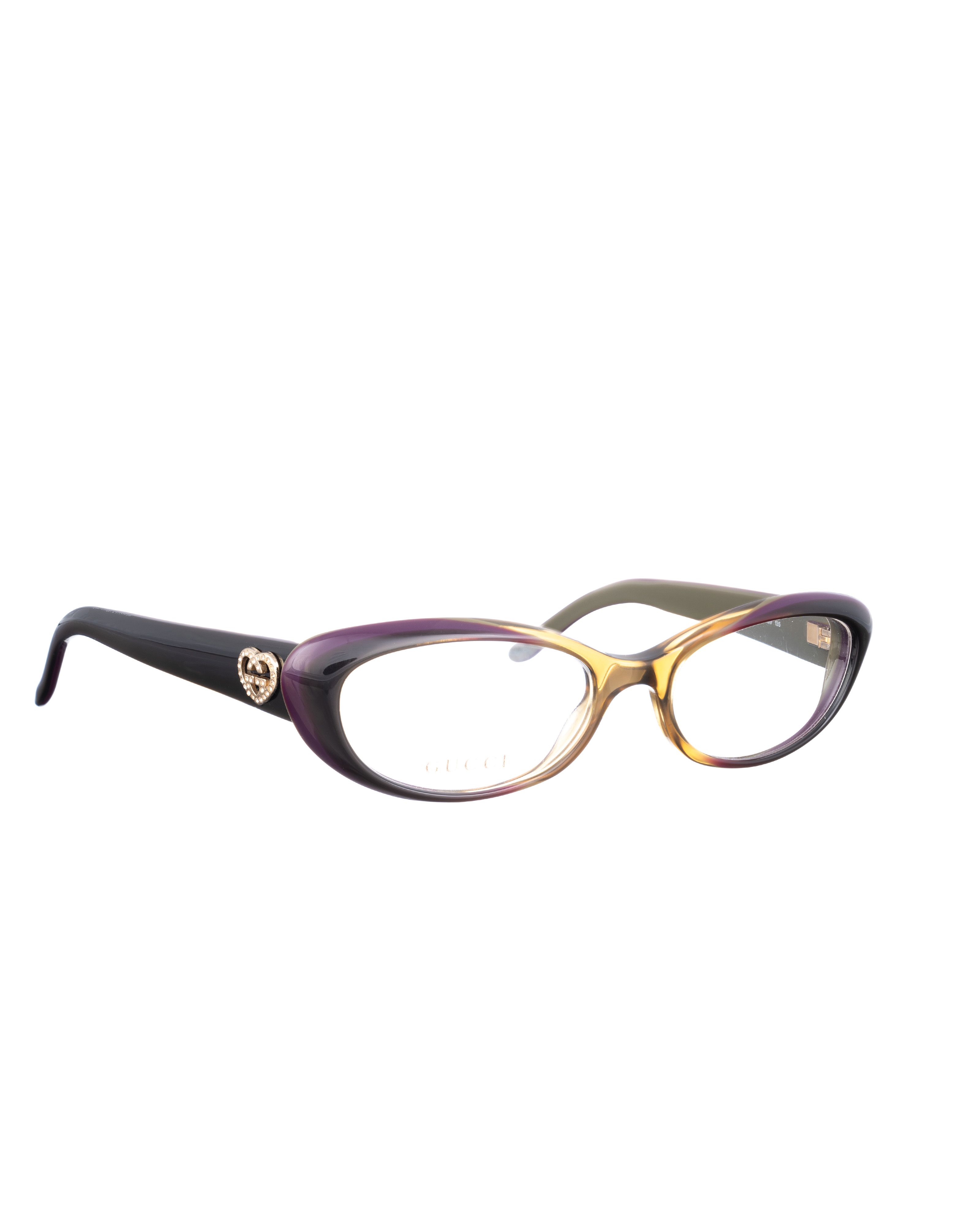 Gucci Gucci 00s Brown & Violet Cat Eye Glasses with Heart Details Size ONE SIZE - 1 Thumbnail