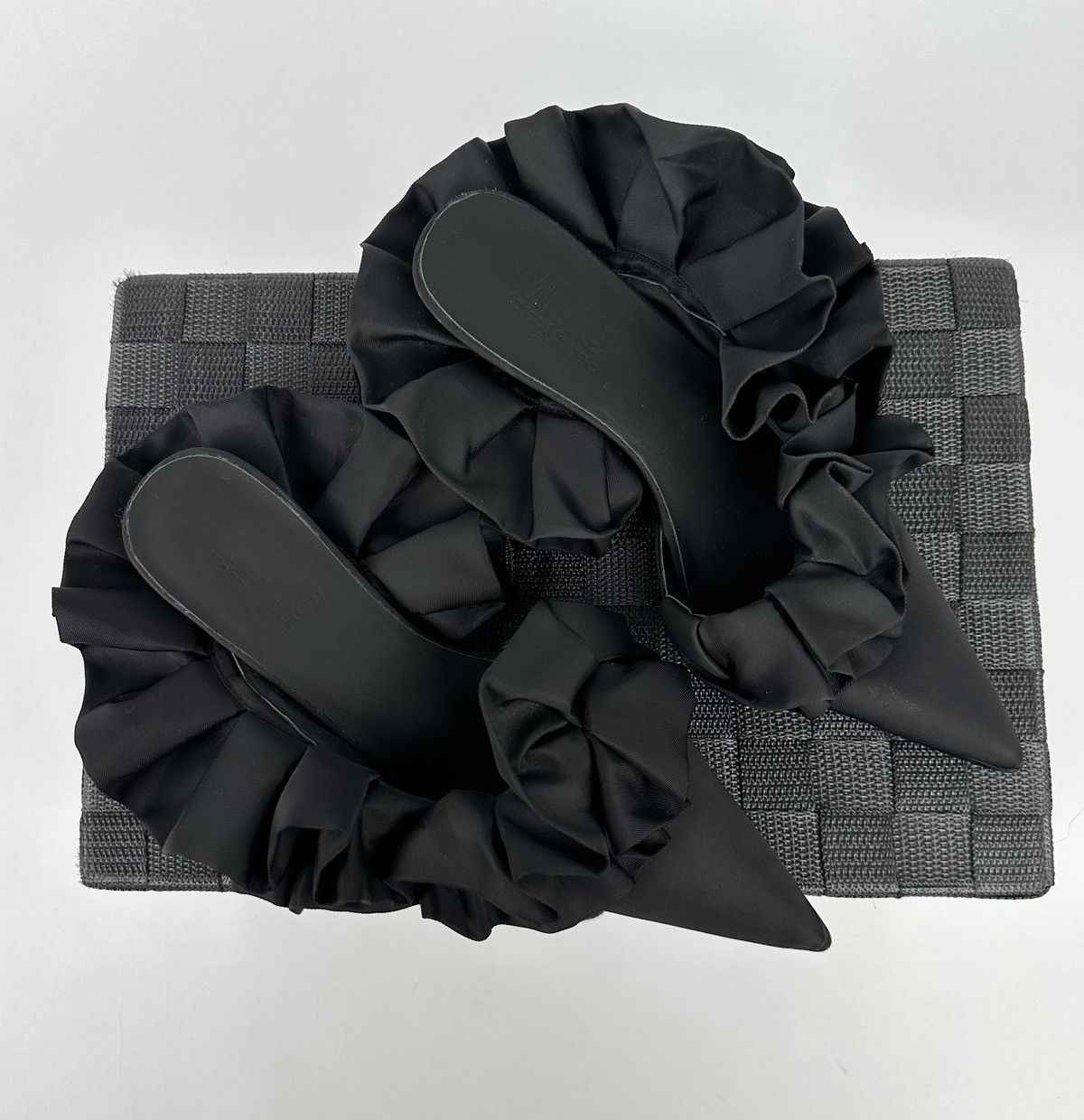Maison Margiela MM6 Ruffles Satin Black Sandals