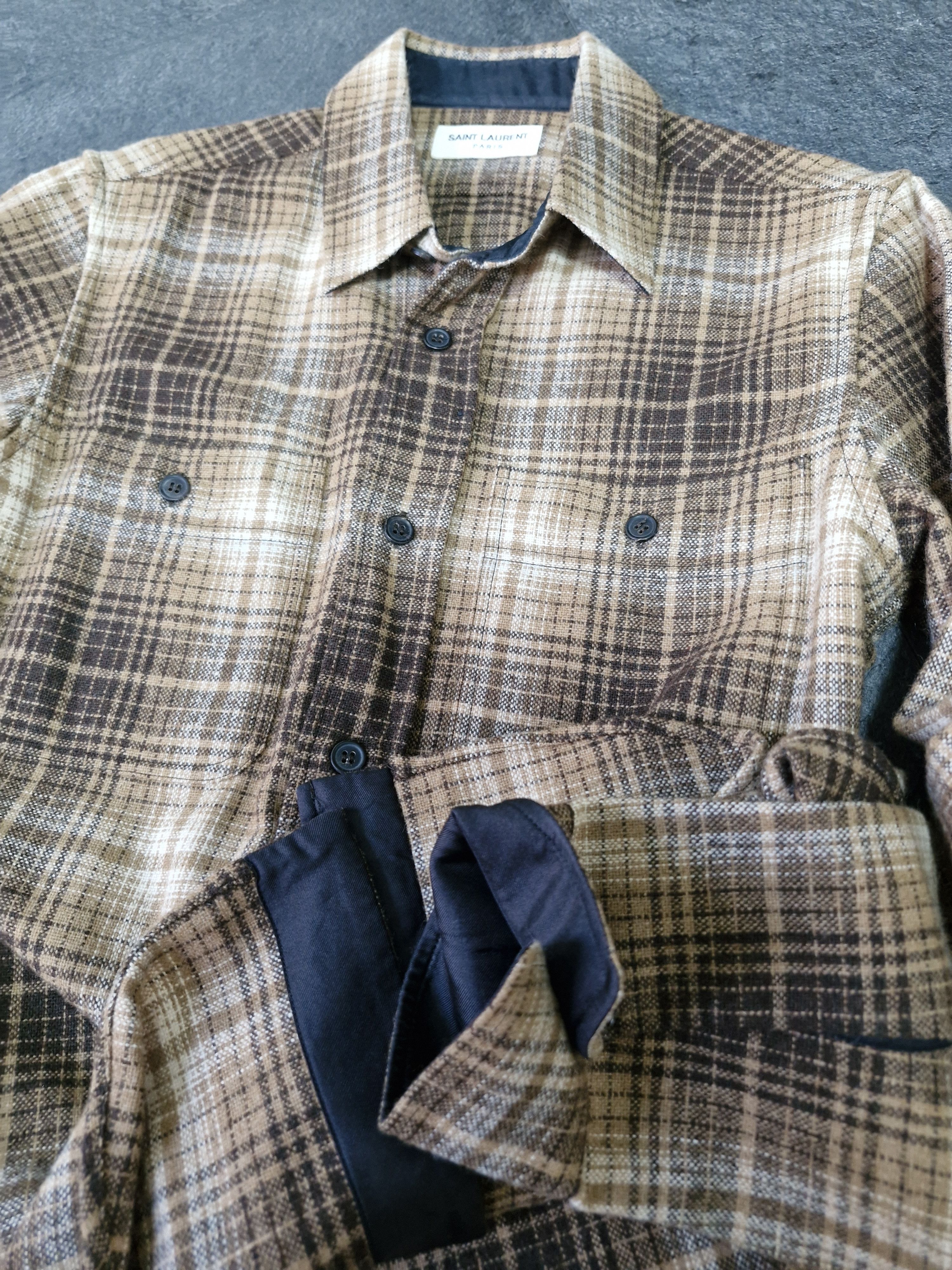 Saint Laurent Paris AW13 Brown Plaid Flannel Shirt Size US S / EU 44-46 / 1 - 5 Thumbnail