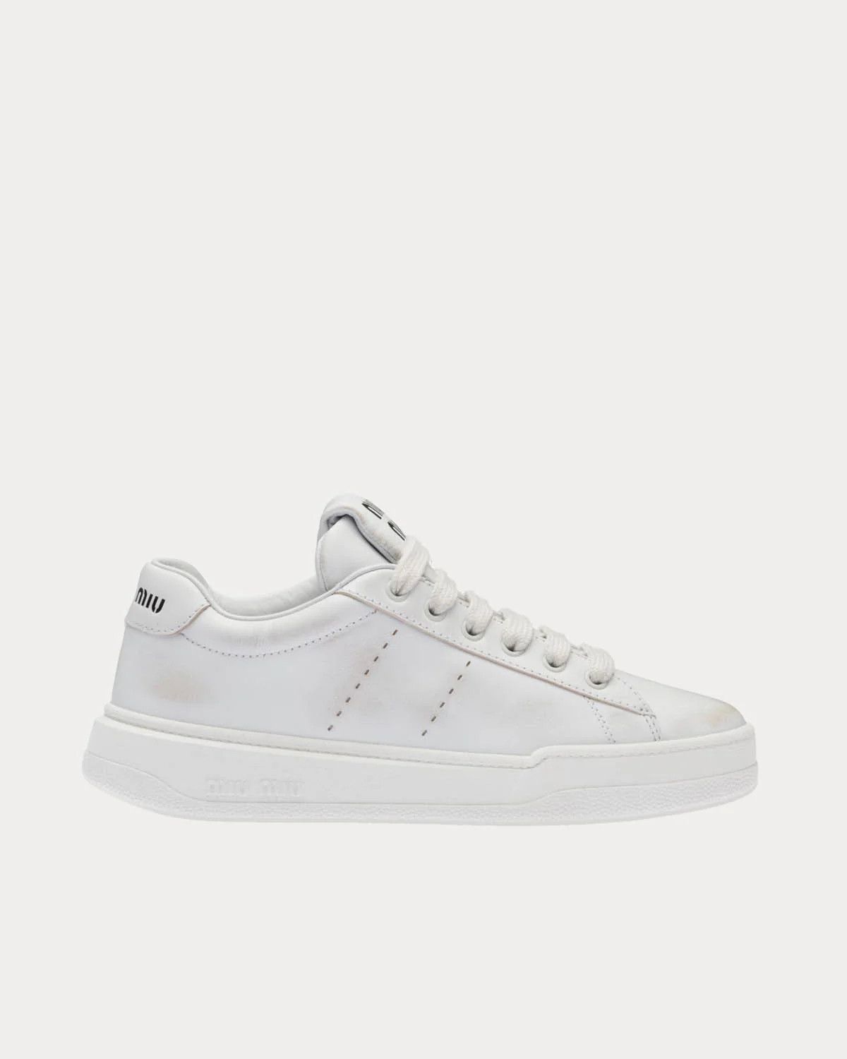 Miu Miu o1B3y1r0526 Bleached Leather Low Top Sneakers in White Size US 7.5 / IT 37.5 - 1 Thumbnail