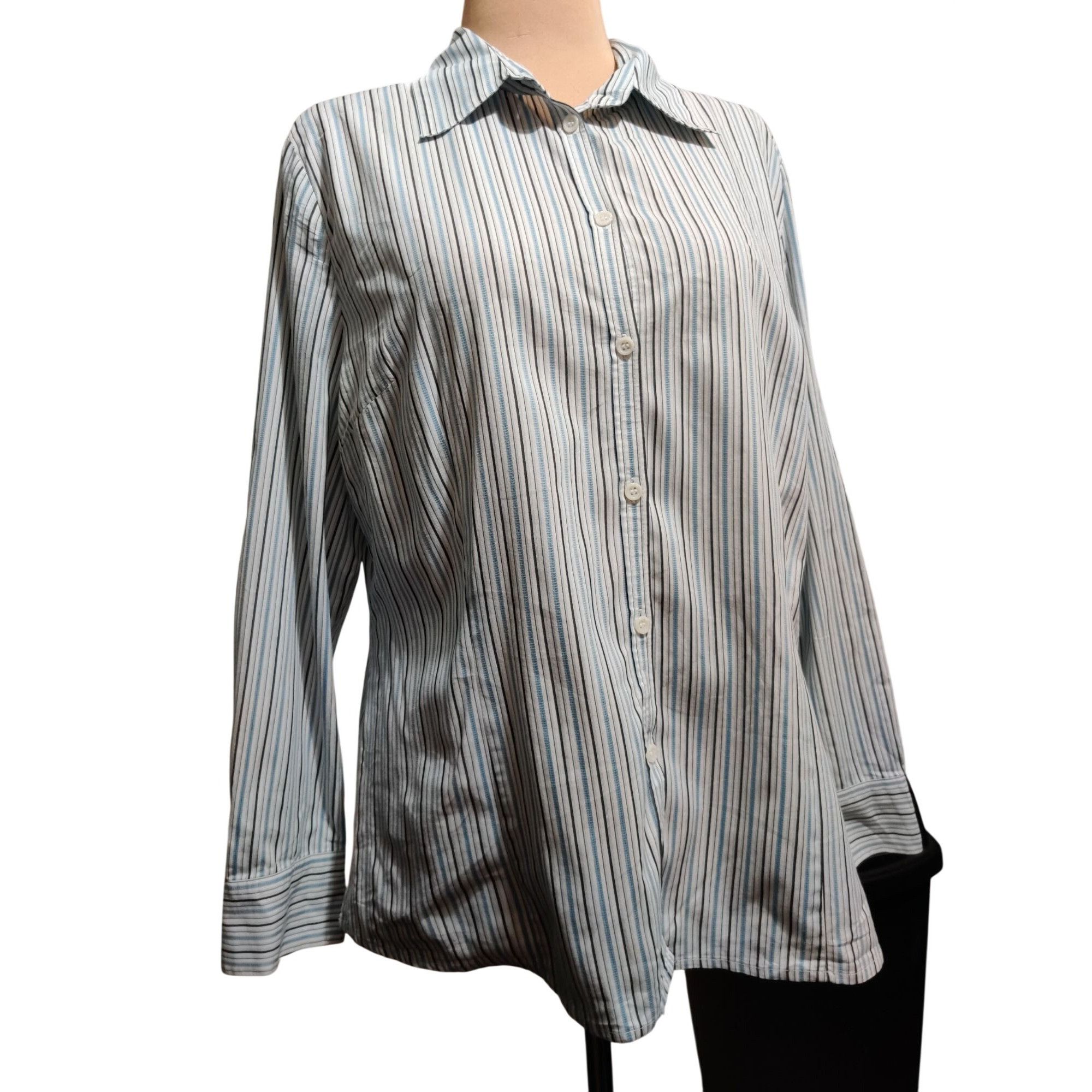 Other East 5th Plus Size 18 Striped Button Up Shirt Blue White Off Size XXL / US 16-18 / IT 52-54 - 9 Thumbnail