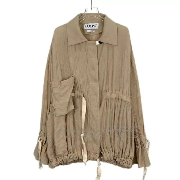 Loewe Loewe Brown Pleated Ribbon Cotton Lapel Long Sleeve Sun Pr Size XXS / US 00 / IT 34 - 1 Thumbnail