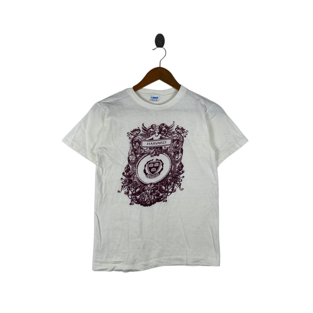 Champion × Vintage Vintage 70’ CHAMPION BAR TAG HARVARD Crest Logo Tee Shirt Size M / US 6-8 / IT 42-44 - 1 Thumbnail