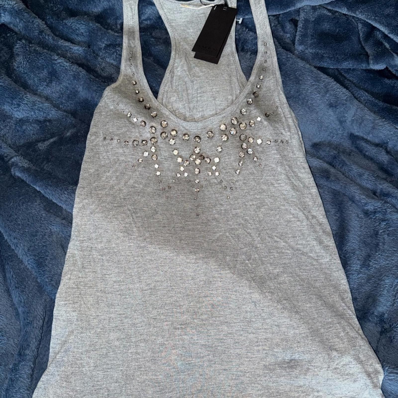 Other AMEN Couture Gray Embellished Racerback Tank Top Size L / US 10 / IT 46 - 1 Thumbnail
