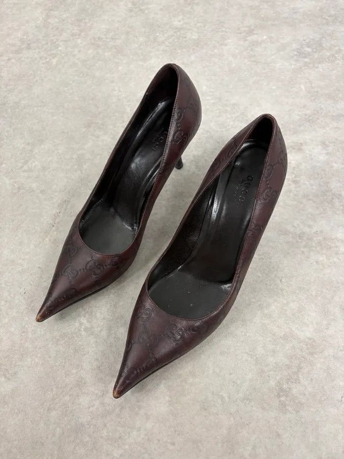 Gucci 2000s Gucci Brown Monogram Leather Heels Size US 6.5 / IT 36.5 - 3 Thumbnail
