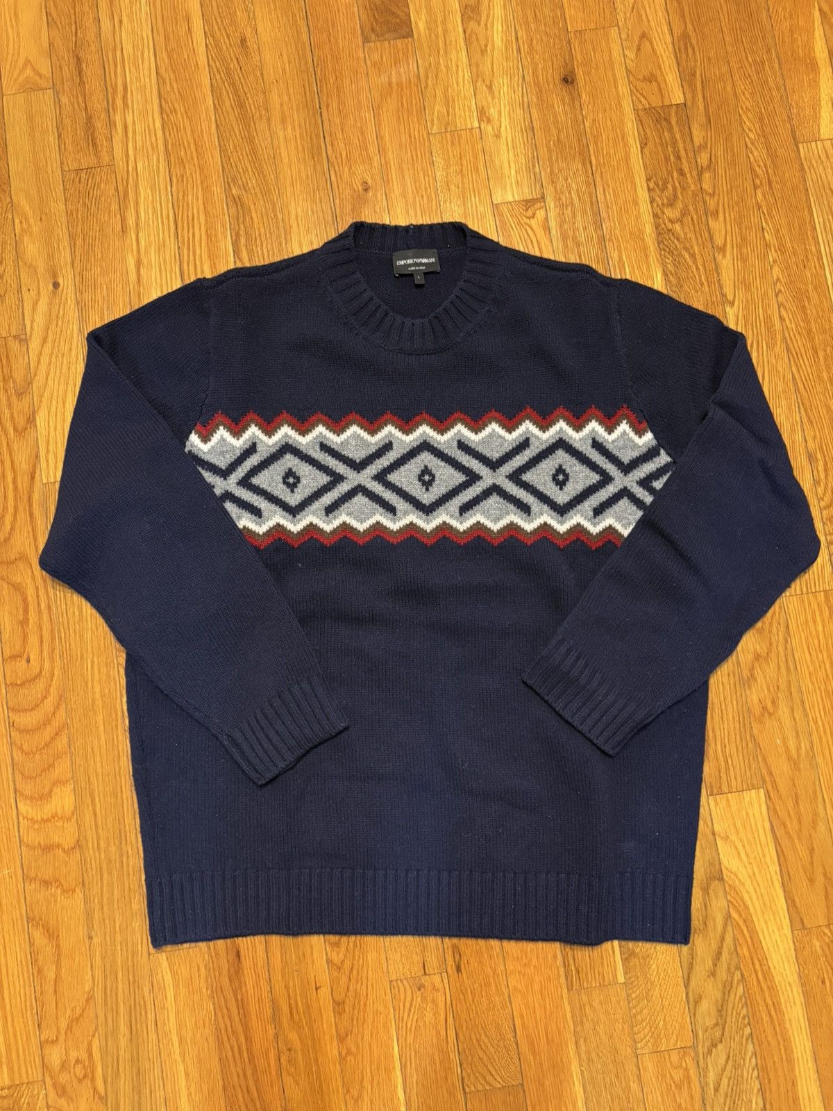 Armani Emporio Armani patterned navy sweater Size US L / EU 52-54 / 3 - 1 Thumbnail