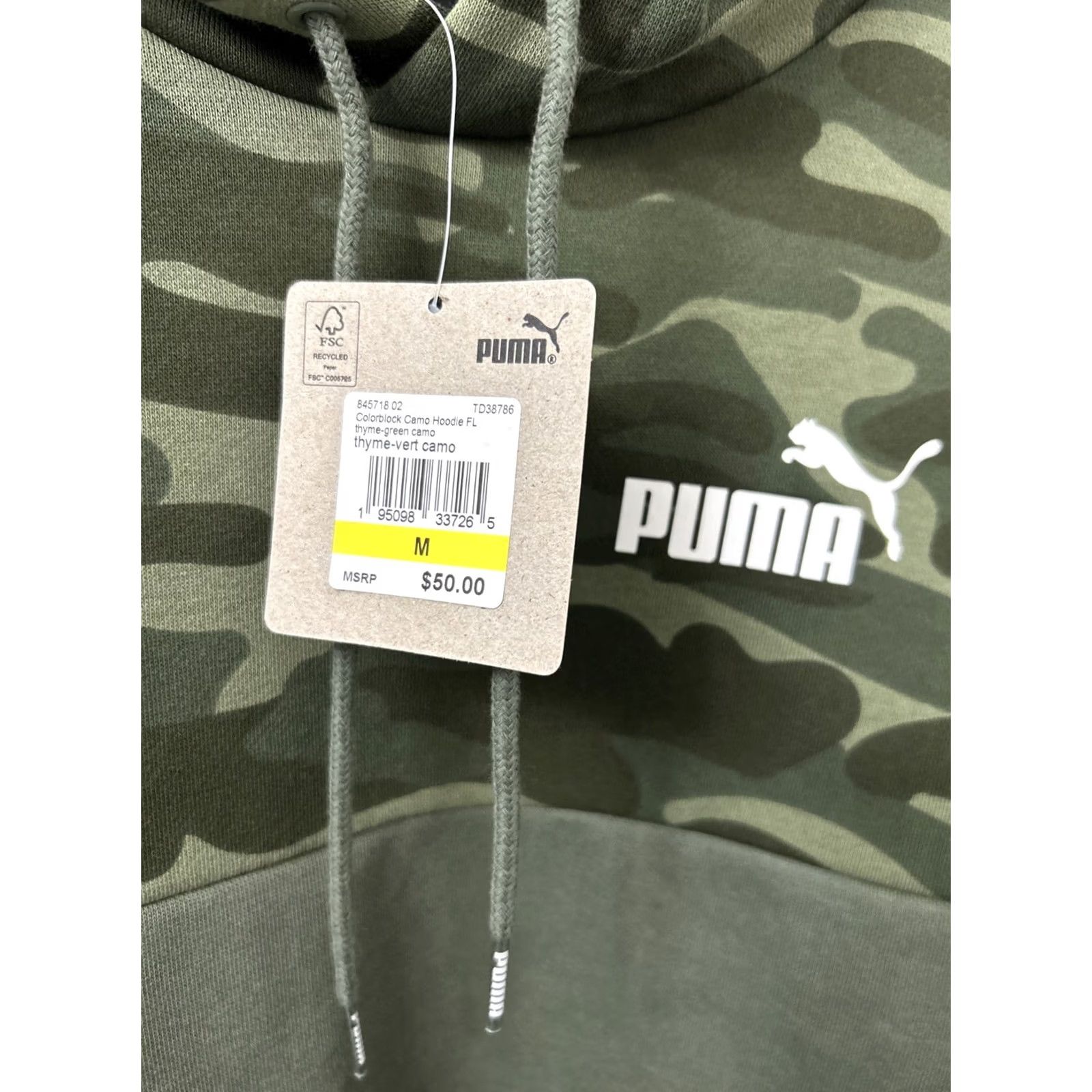 Puma PUMA Hoodie Mens M Green Color block Camo Pullover Long Sleeve Sweatshirt Hooded Pockets Graphic Print Logo Regular Fit Casual Size US M / EU 48-50 / 2 - 5 Thumbnail