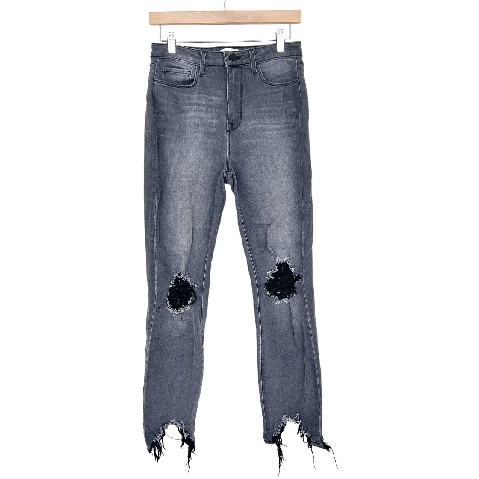 L'AGENCE L'Agence Gray High Line Distressed Skinny Jeans Raw Hem 28 Size 28" / US 6 / IT 42 - 1 Thumbnail