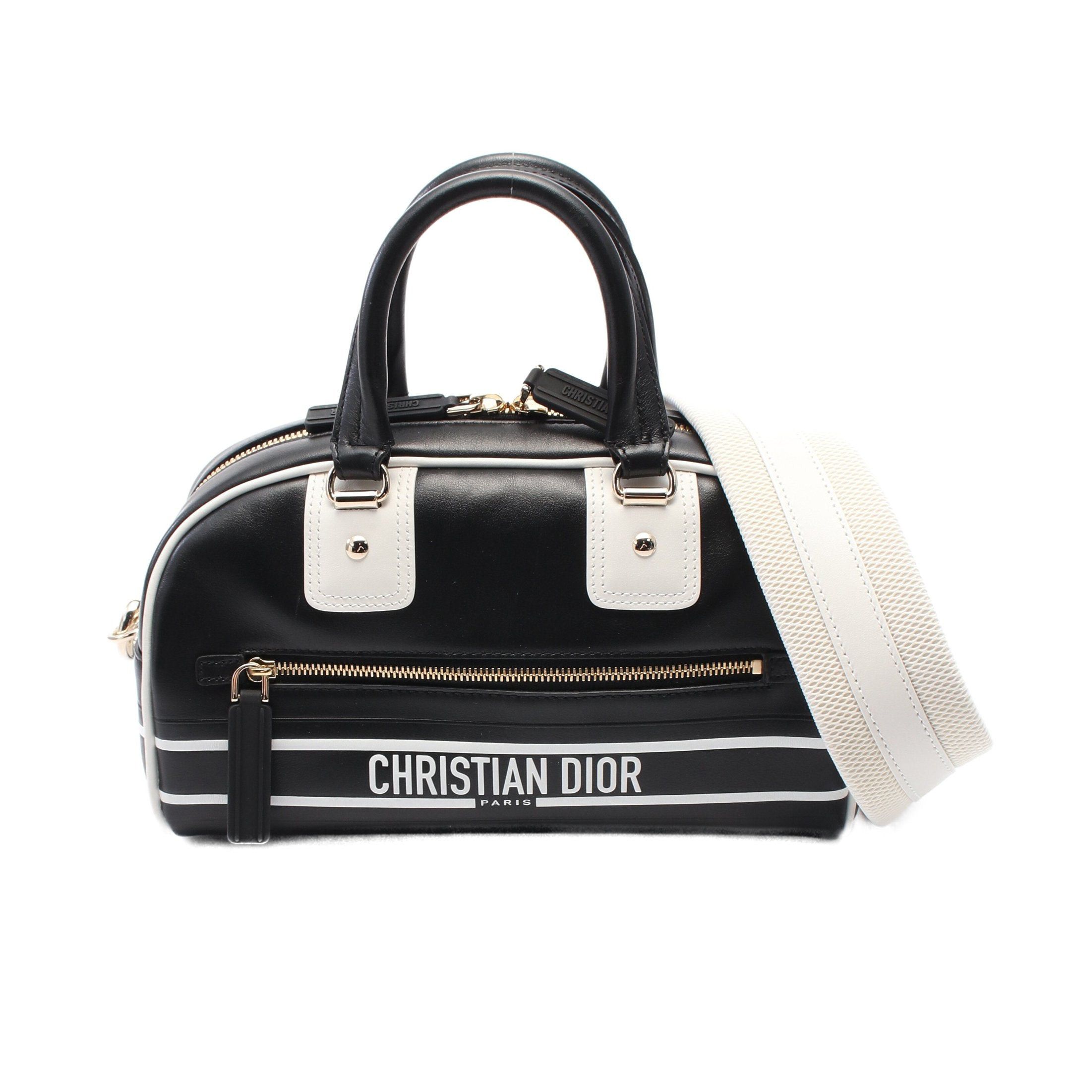 Dior Dior Vibe Small Bowling Bag Handbag Mini Boston Leather Black White Size ONE SIZE - 1 Thumbnail