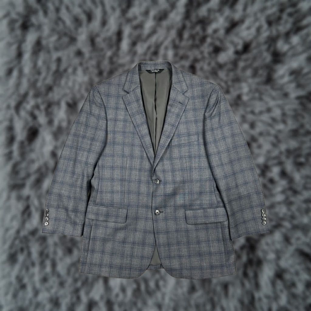 Jos. A. Bank Jos. A. Bank Traveller Blazer Shirt 42R Mens Wool Plaid 2 Piece Tailored Fit Blazer - Gray Charcoal Black Blue 42R Size 42R - 1 Thumbnail