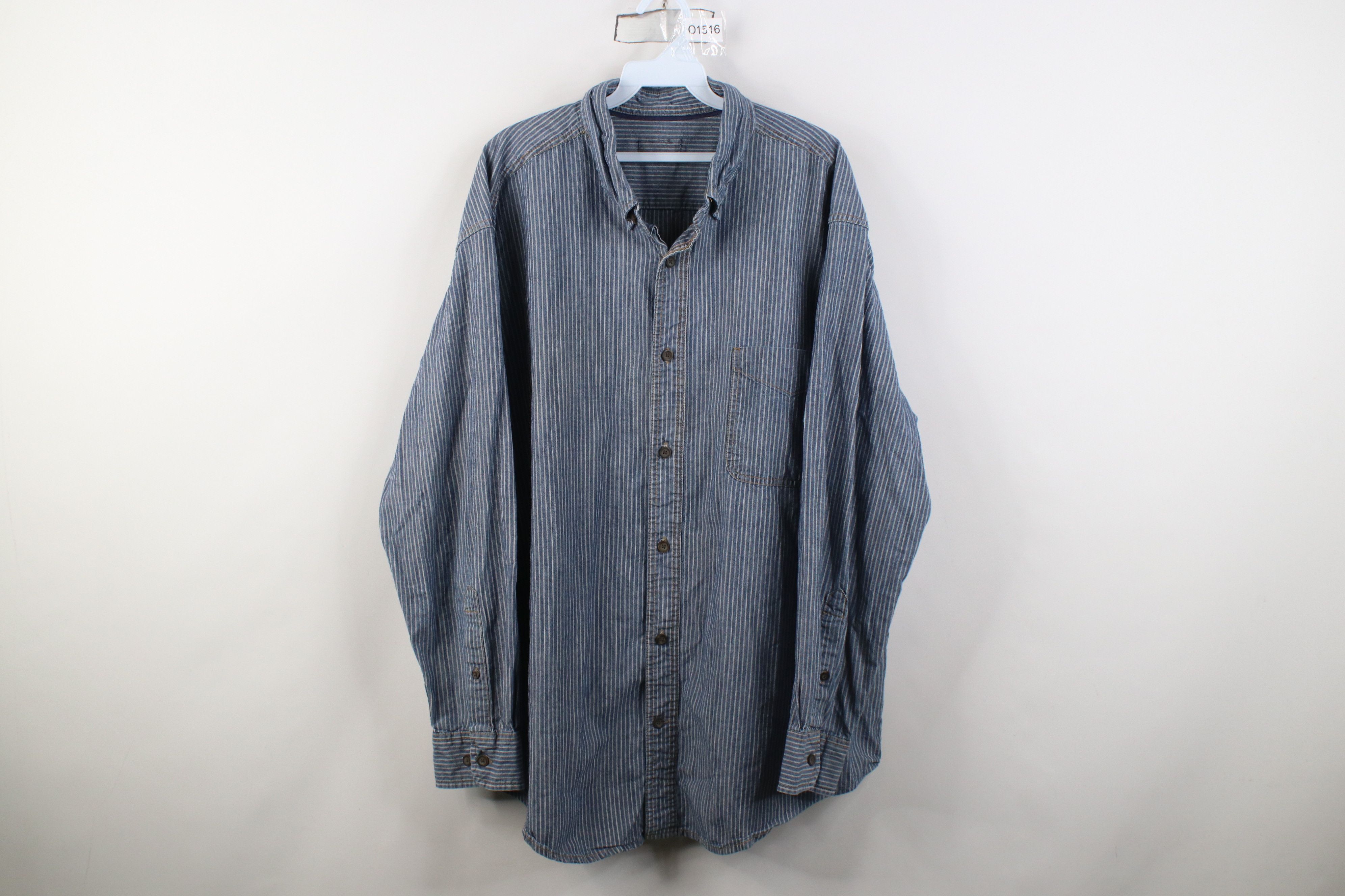 Vintage Vintage 90s Y2K Streetwear Denim Striped Button Down Shirt Size US XXL / EU 58 / 5 - 1 Thumbnail