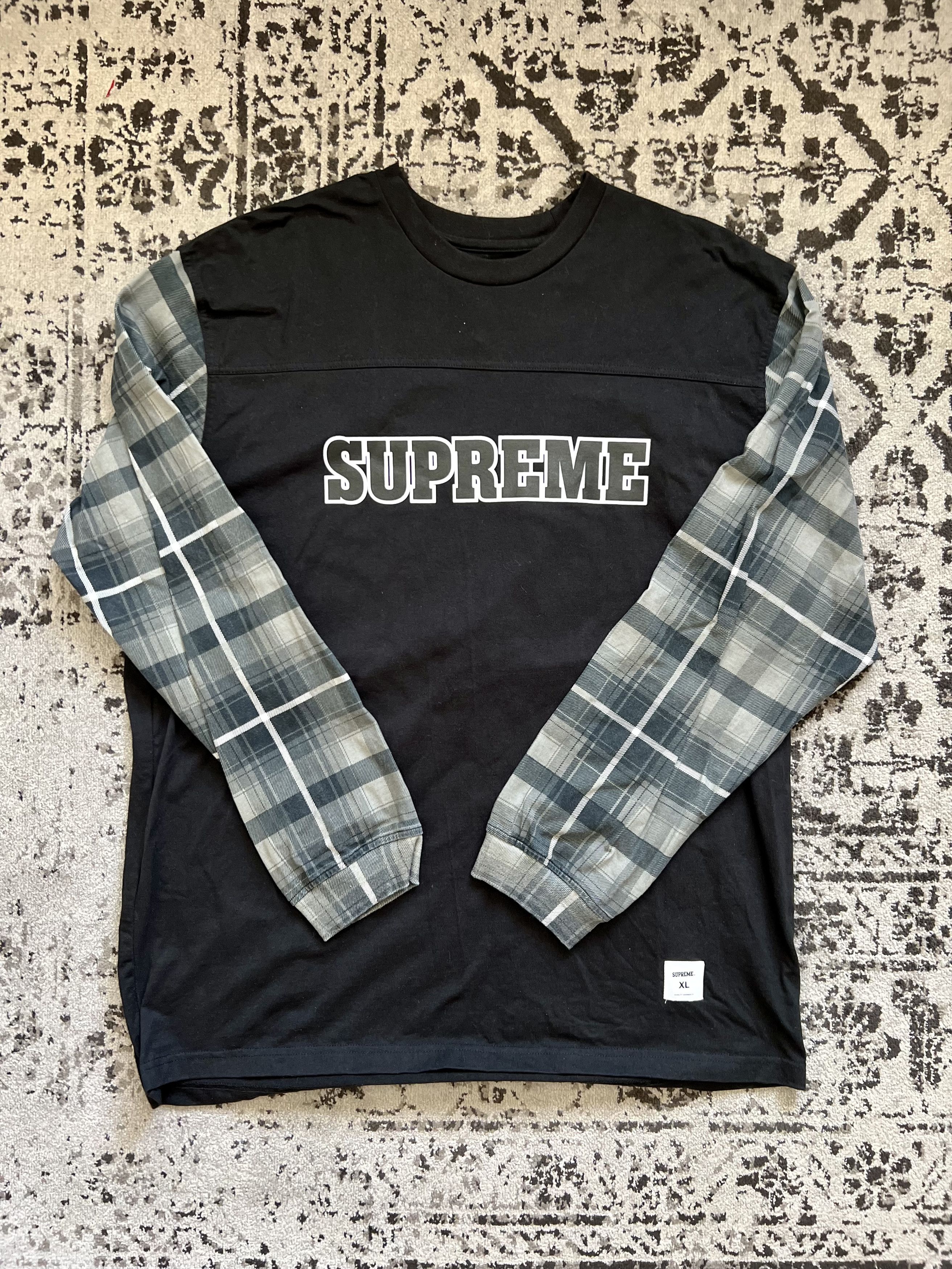Supreme SUPREME PLAID SLEEVE L/S TOP BLACK LARGE FW 21 | Grailed