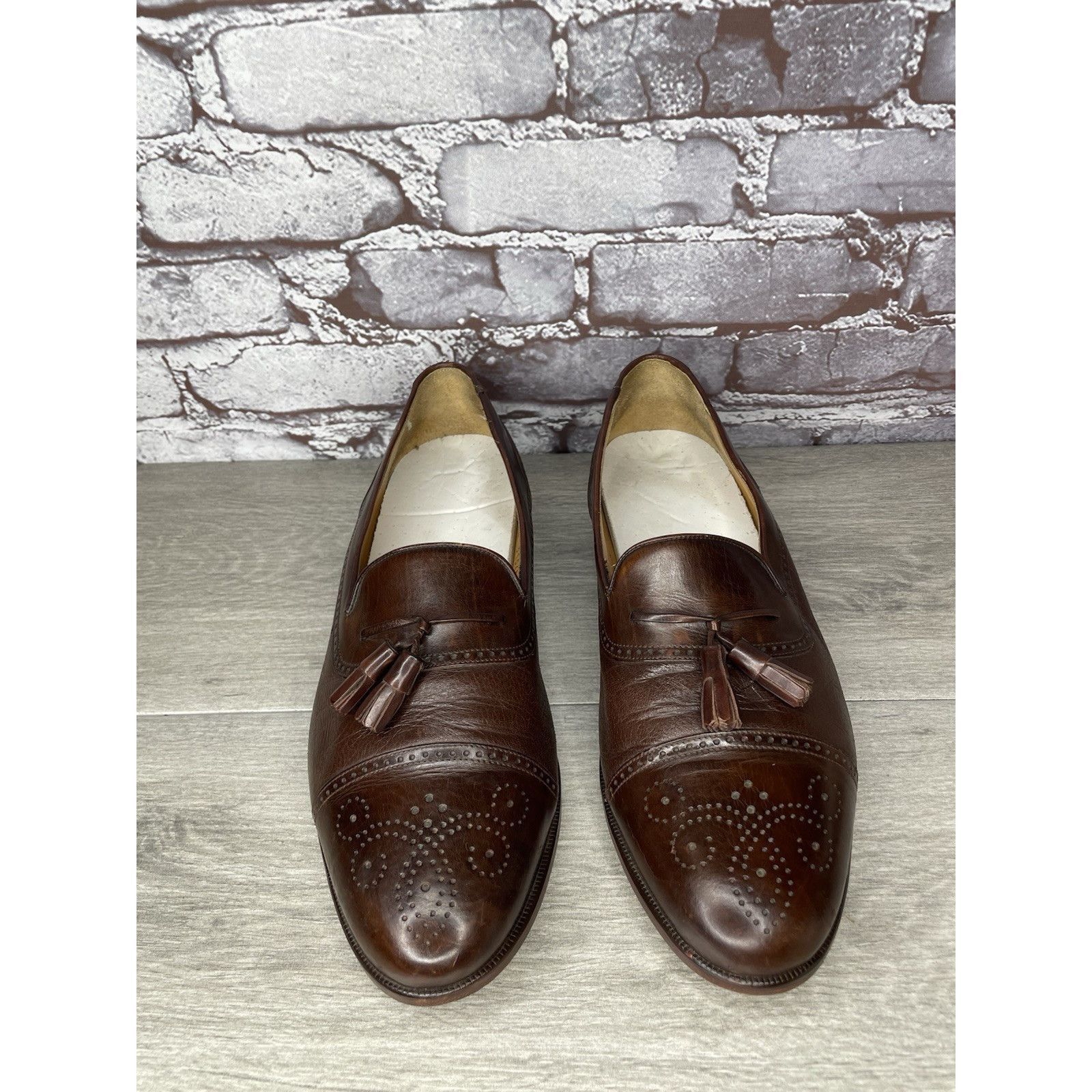 Mezlan Mezlan Havana Brown Leather WingTip Cap Toe Loafers Dress Sh Size US 11 / EU 44 - 12 Thumbnail