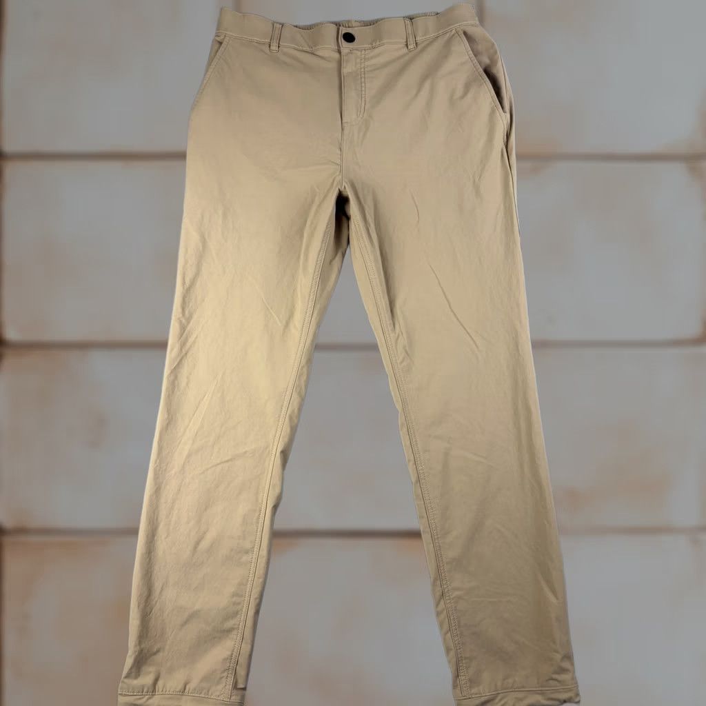 Camel Mugsy Pants Mens 36x30 Travel Chino Solid Beige Stretch Cotton Spandex Elastic Waist Straight Inseam 30 Regular Size US 36 / EU 52 - 1 Thumbnail