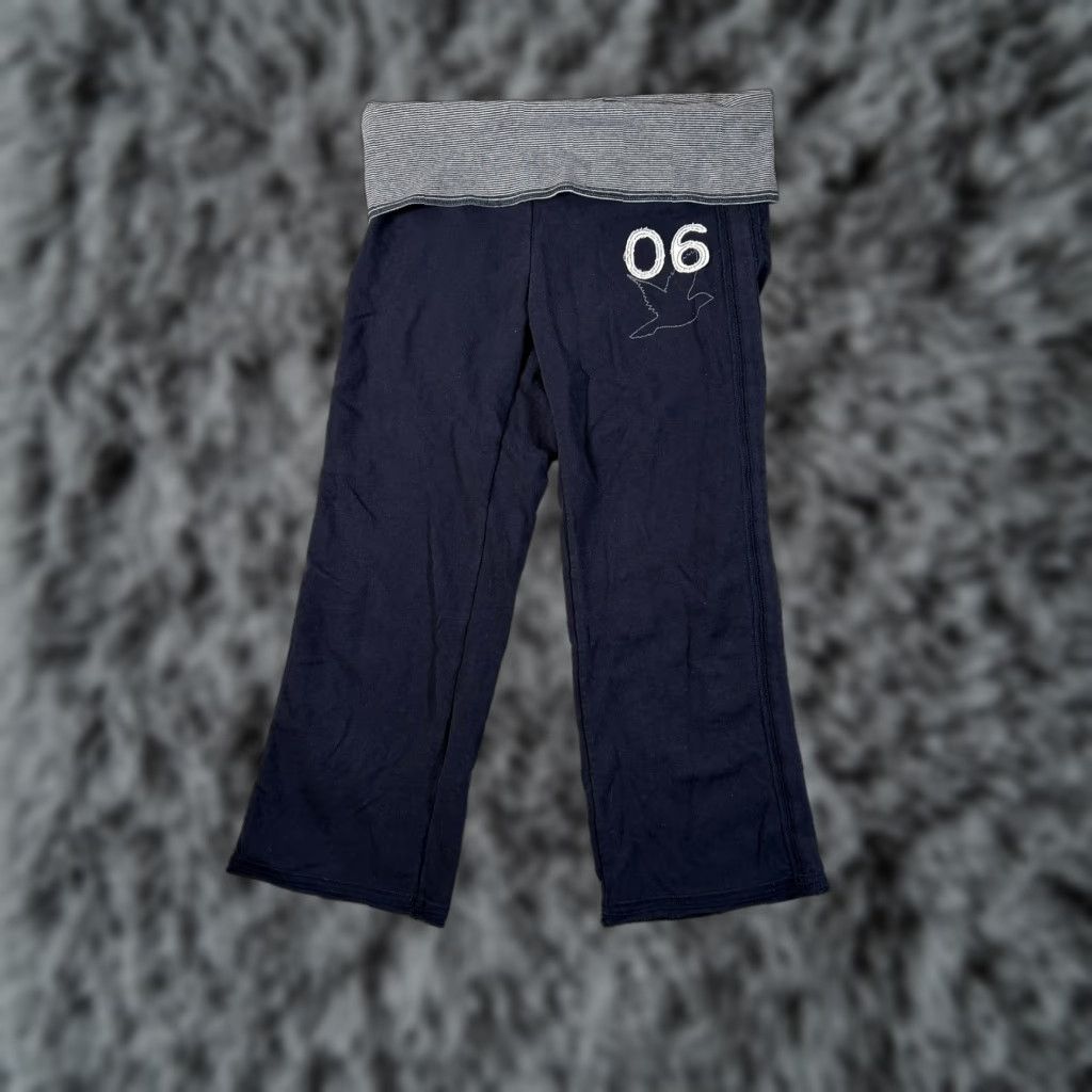 Vintage Aerie Blue Pants S Women Foldover Yoga Lounge Crop Sweatpants 06 Logo Y2K Retro Sporty Size 28" / US 6 / IT 42 - 1 Thumbnail