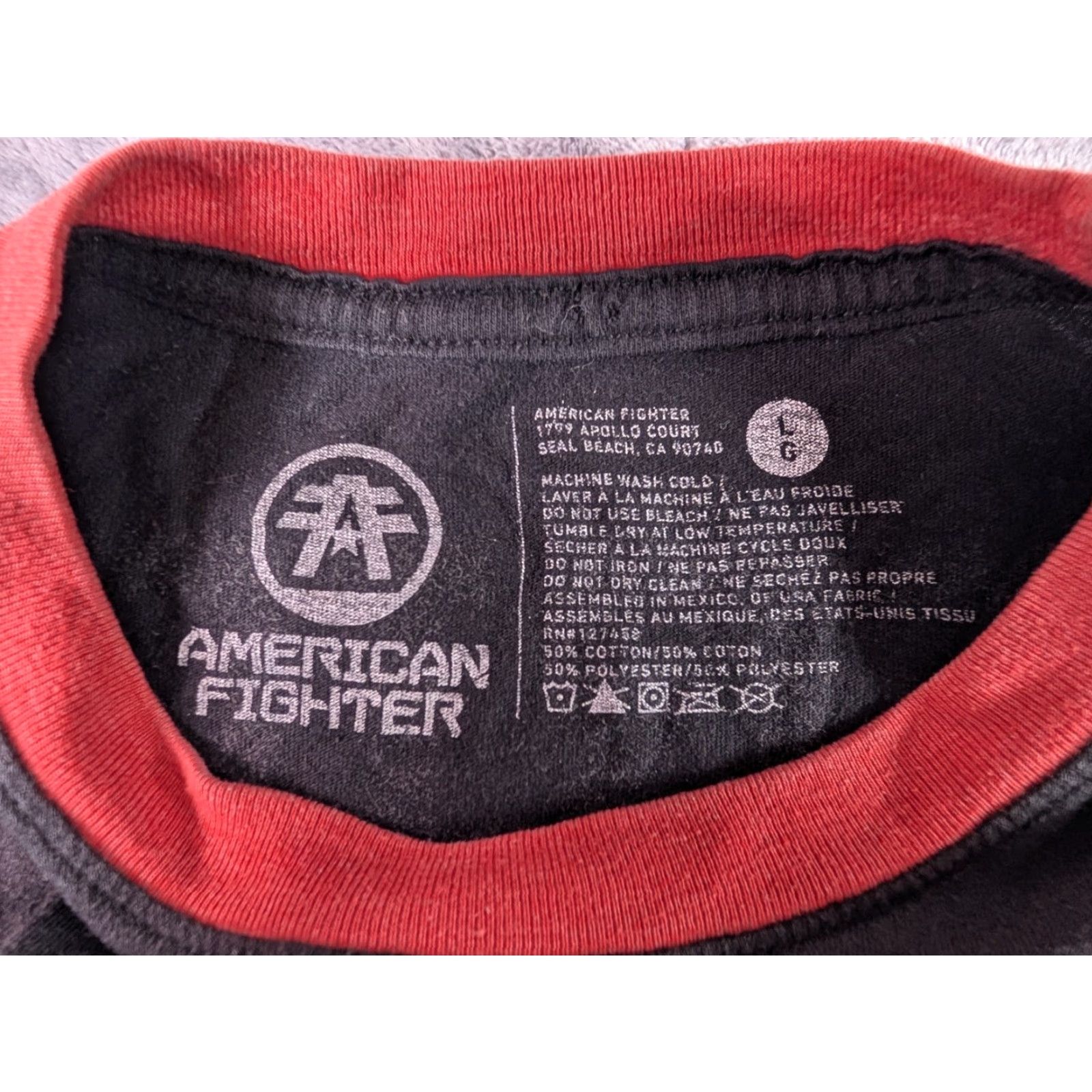 Vintage American Fighter T-Shirt Men Large Black Double Sided Short Sleeve Graphic Print Logo USA 90s Theme Muscle MMA Sports Cotton Crew Neck Mens Size US L / EU 52-54 / 3 - 5 Thumbnail