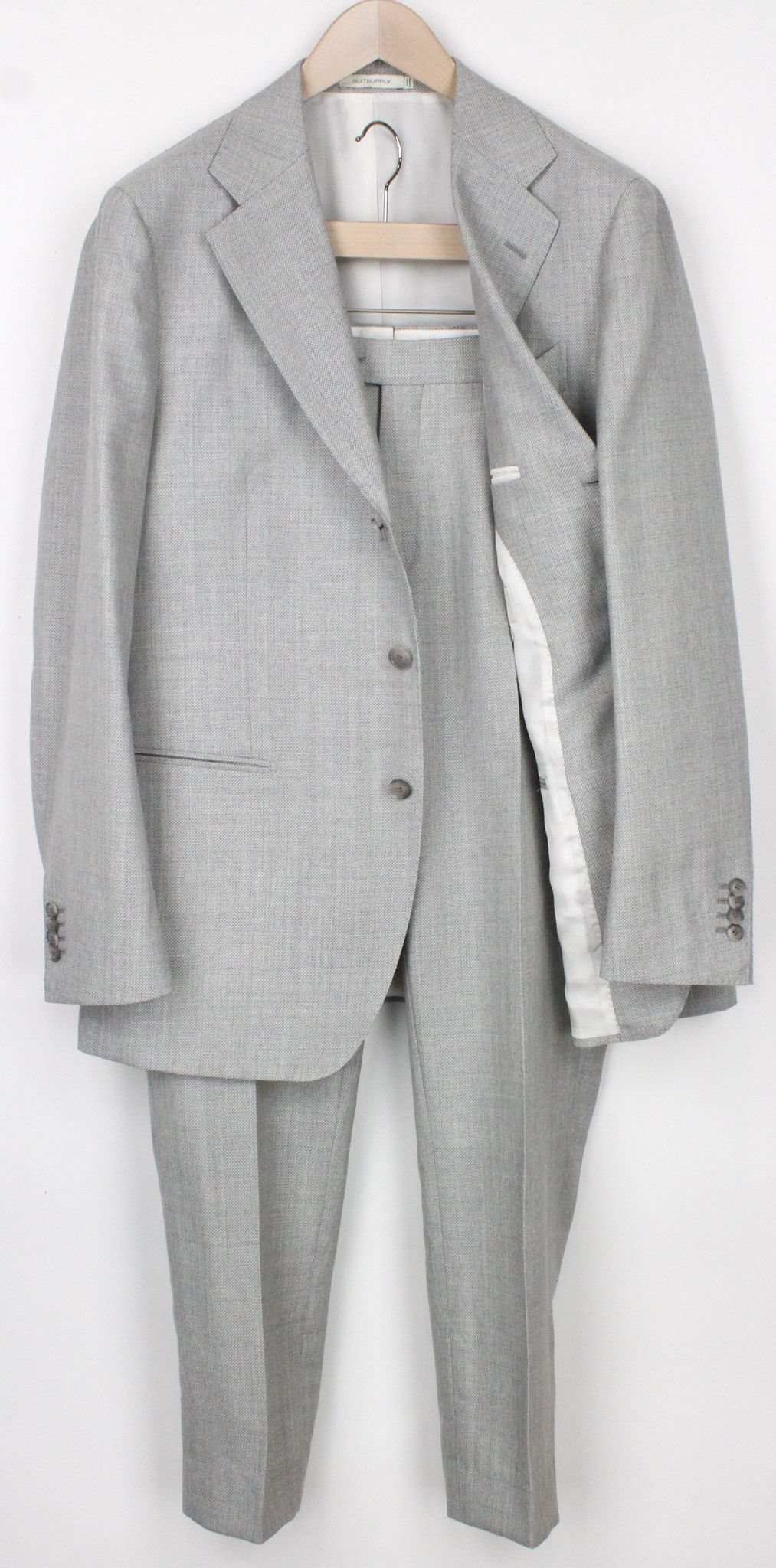 image of Suitsupply Havana Jetted Uk44R Grey Slim Wool Suit 72262, Men's