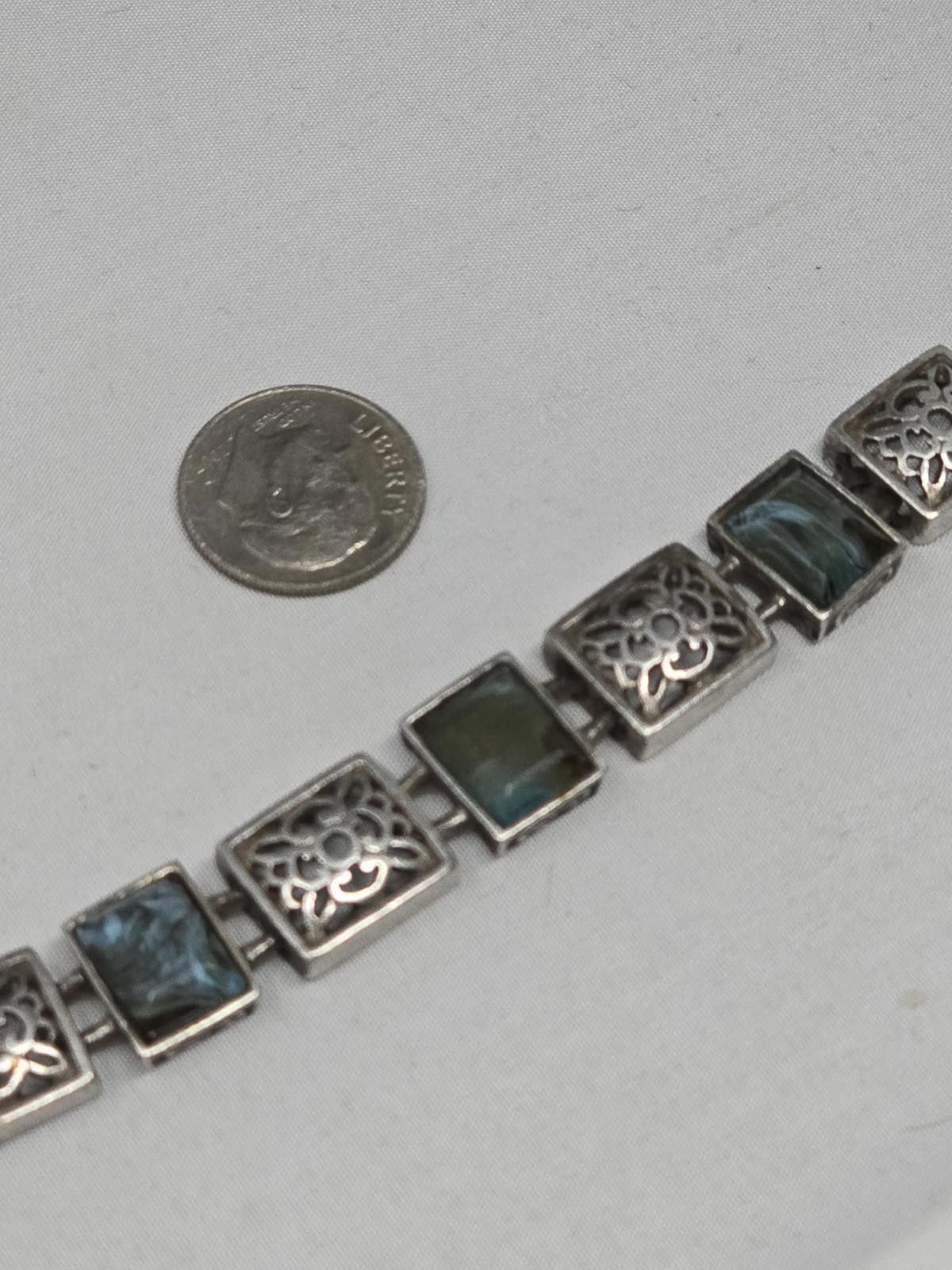 Other ​Vtg Anne Klein Blue Swirl Glass Filigree Link Bracelet 7" Size ONE SIZE - 5 Thumbnail