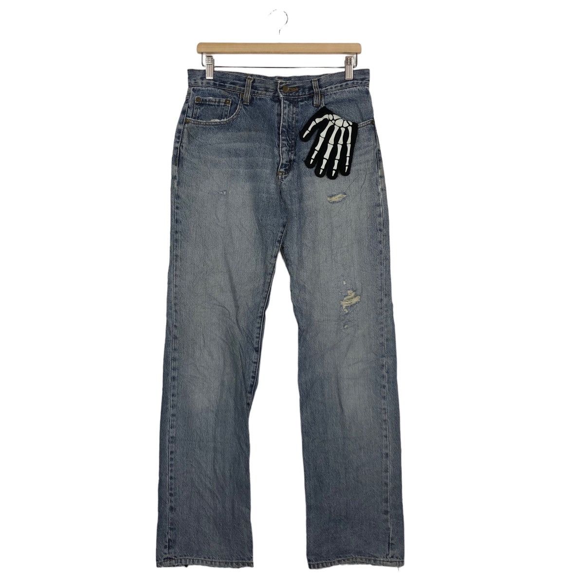 Japanese Brand 🔥90’s VINTAGE HANES DISTRESSED DENIM JEANS LOOSE CUT Size US 29 - 2 Thumbnail