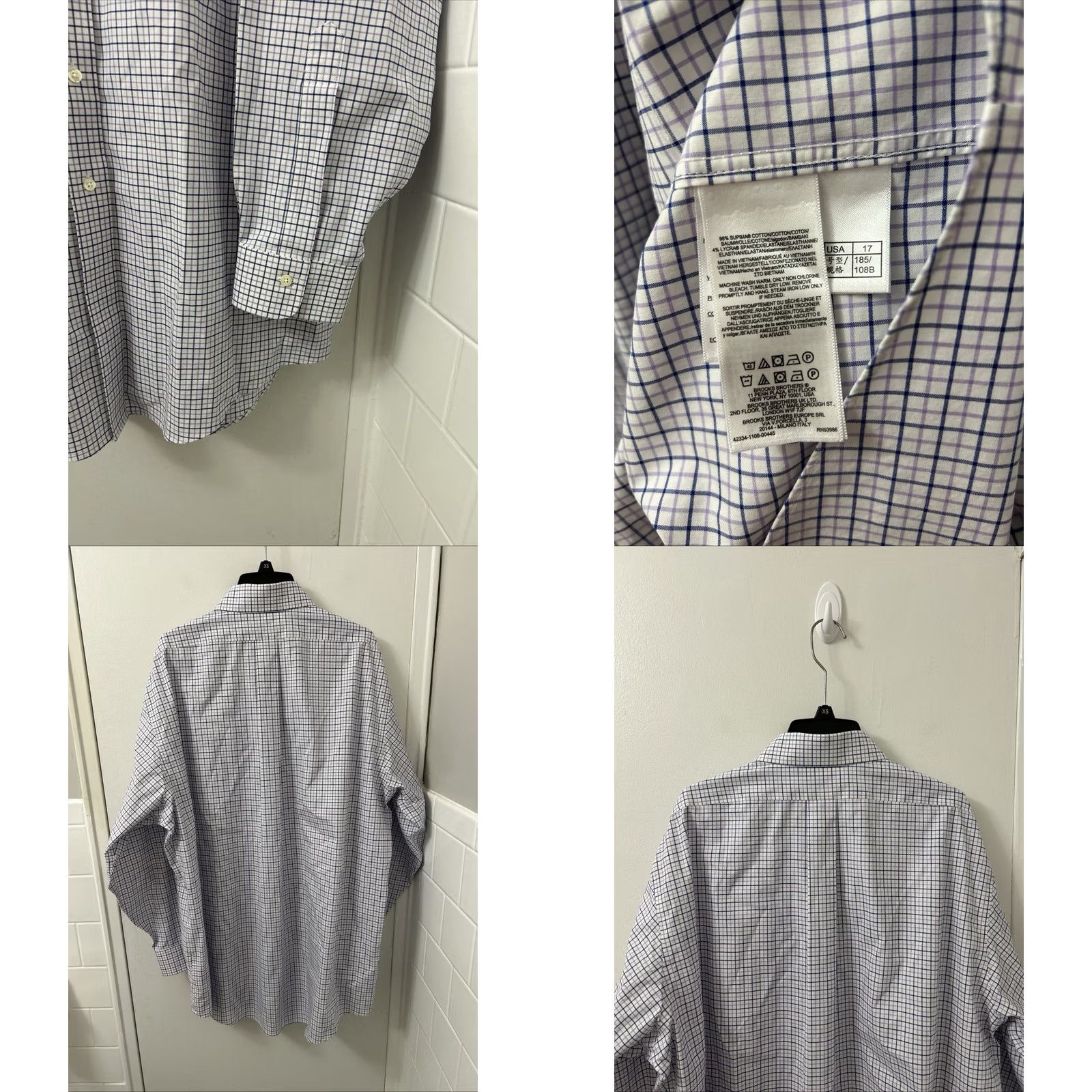 Brooks Brothers Brooks Brothers Shirt Men 17 White Purple Oxford Madison Supima Button Up Dress Shirt Check Navy Purple Madison Size US XL / EU 56 / 4 - 8 Thumbnail