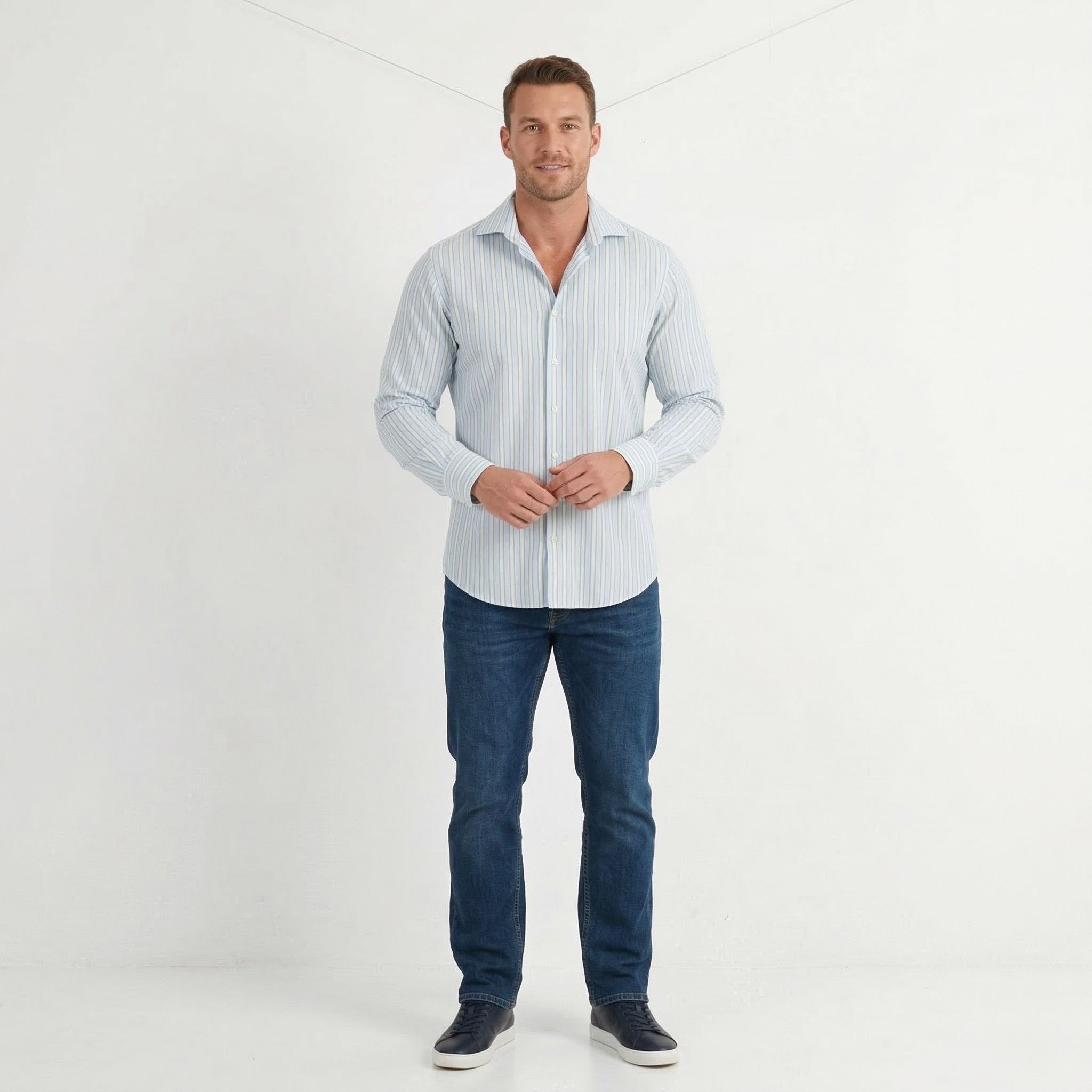 Merona Merona Men L Casual Shirt Blue Striped Cotton 0207 Size US L / EU 52-54 / 3 - 1 Thumbnail