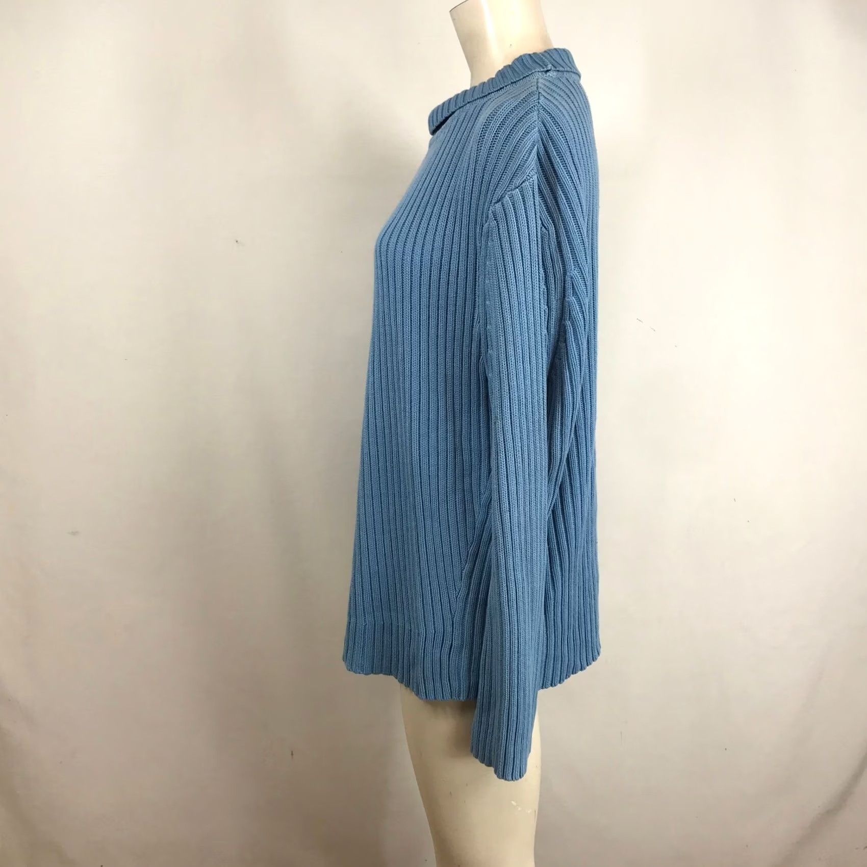 Vintage Relativity Woman Blue Ribbed Mock Neck Cotton Pullover Sweater Plus Size 2X Size XXL / US 16-18 / IT 52-54 - 6 Thumbnail