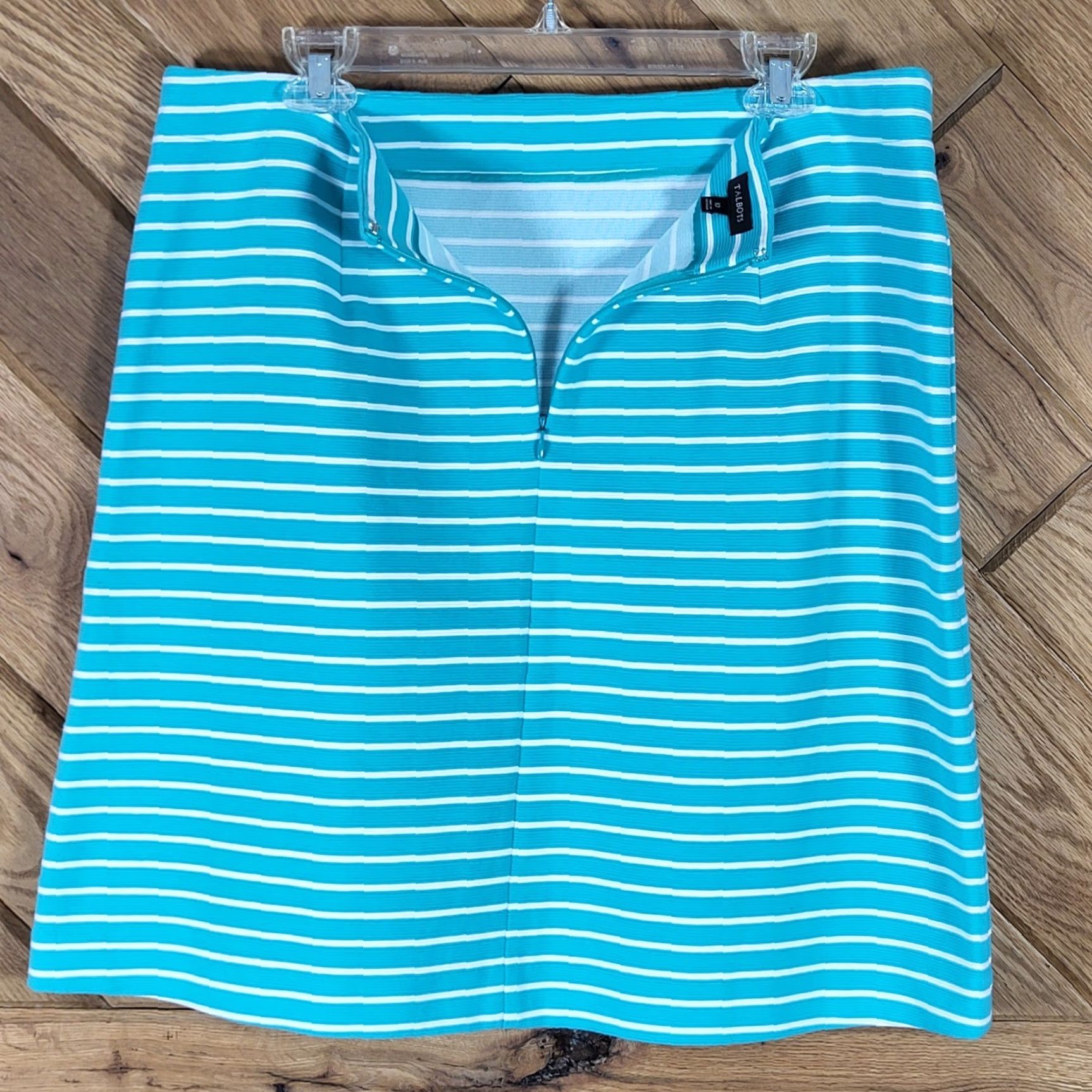 Talbots Talbots Skirt Womens Size 10 Striped Textured A-Line Knee Length Zip Navy Turquoise Blue Size 32" / US 10 / IT 46 - 3 Thumbnail