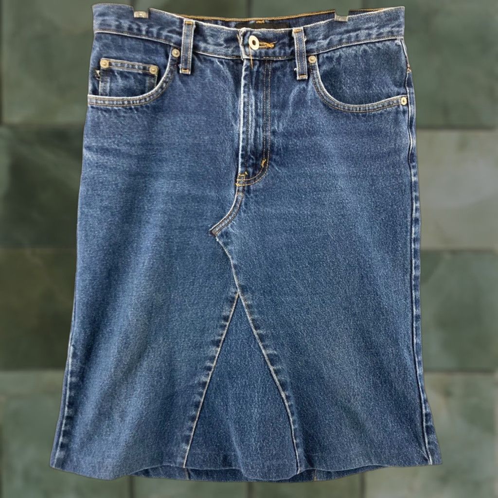 Express XPRESS Denim Skirt Womens Midi 7/8 Flare Cotton Blend Blue 90s Theme Pockets Regular M Womens Size 32" / US 10 / IT 46 - 1 Thumbnail